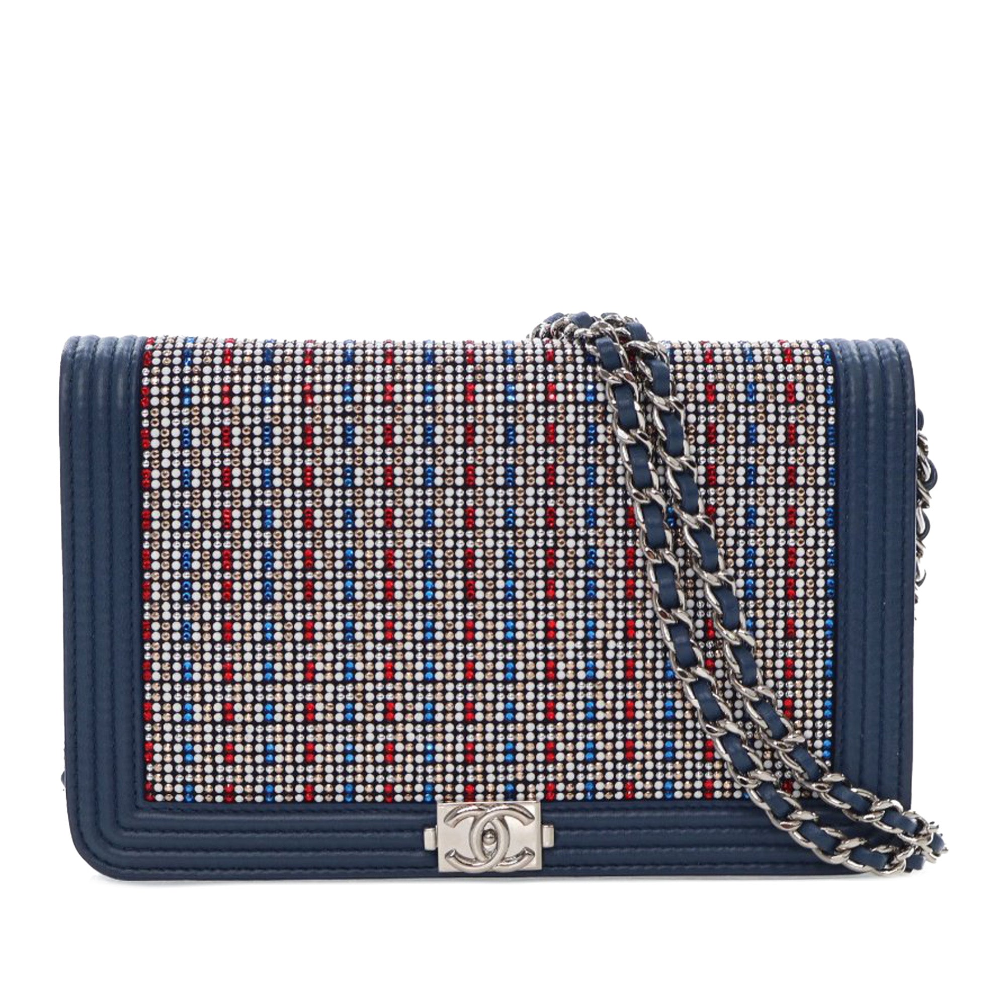 Chanel Crystal Embellished Lambskin Boy Wallet On Chain - image 1