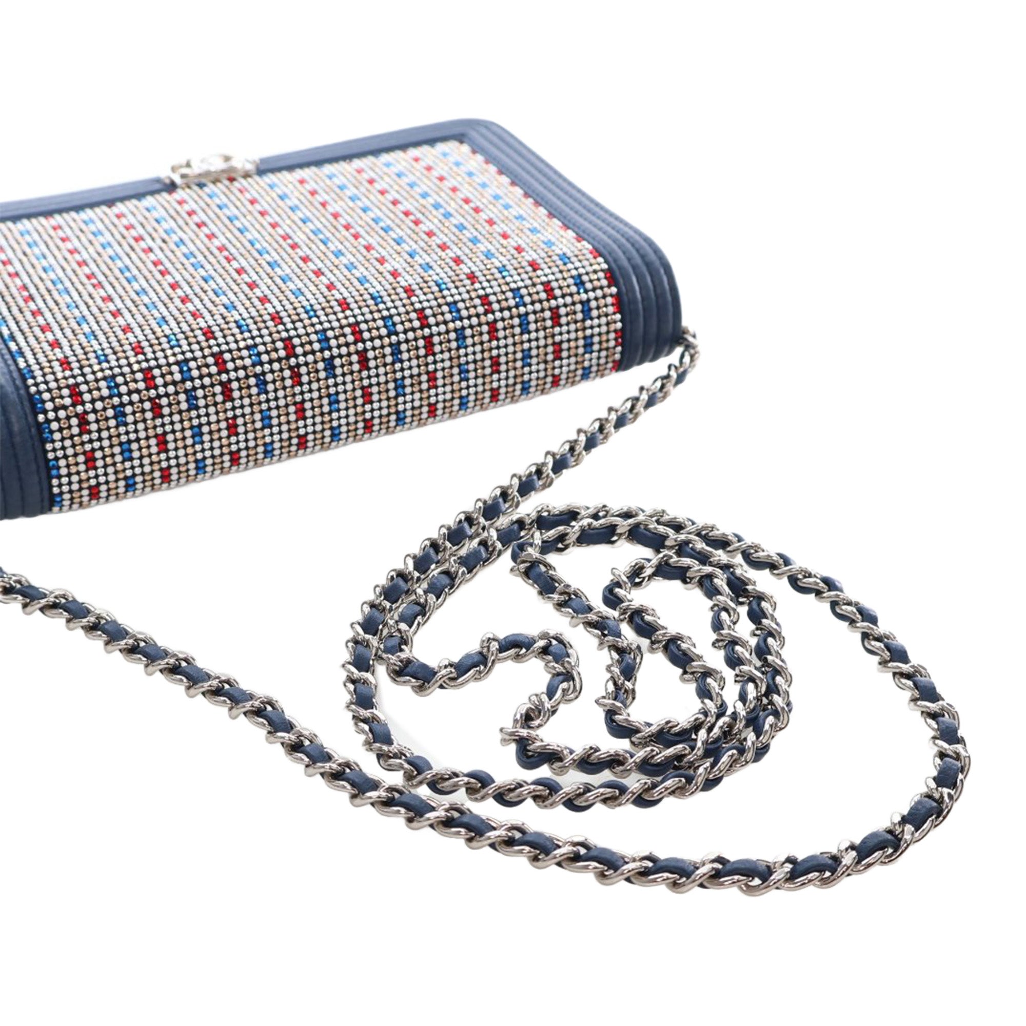 Chanel Crystal Embellished Lambskin Boy Wallet On Chain - image 11
