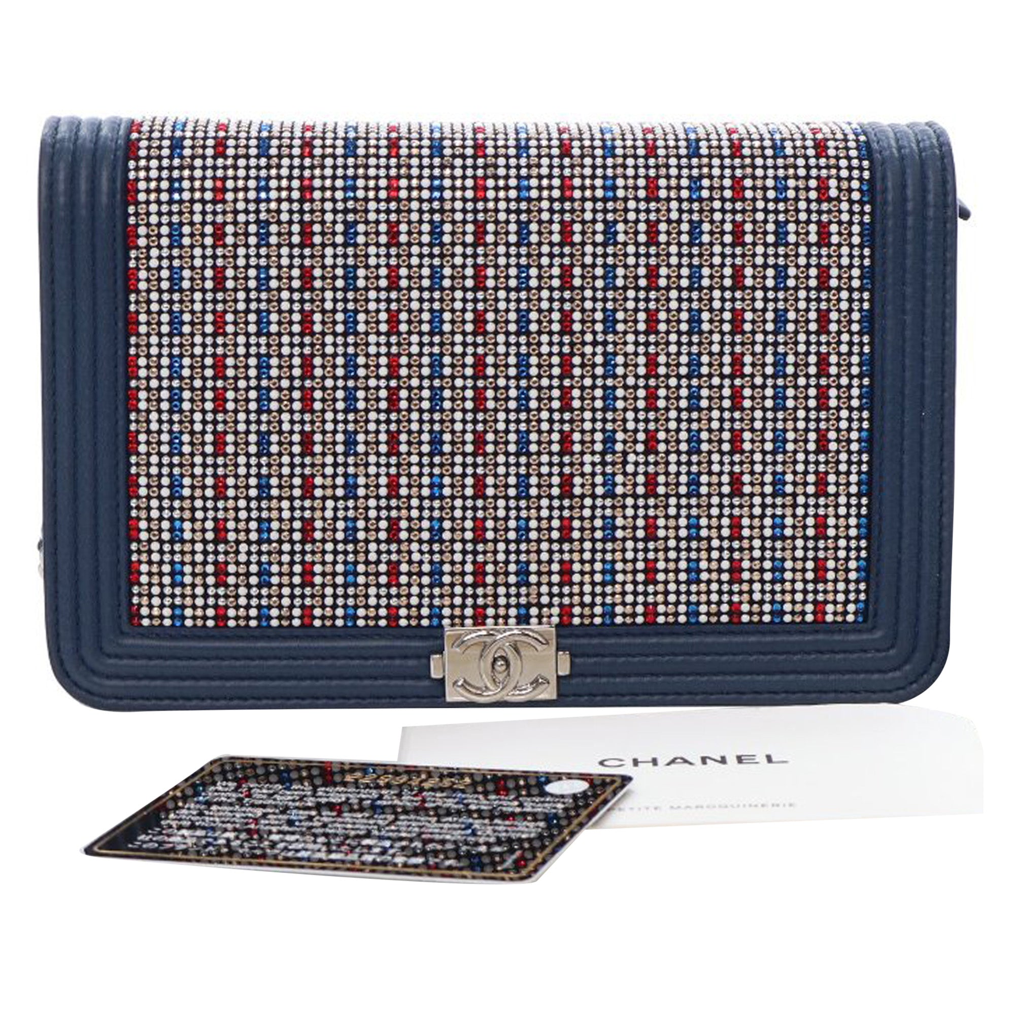Chanel Crystal Embellished Lambskin Boy Wallet On Chain - image 12