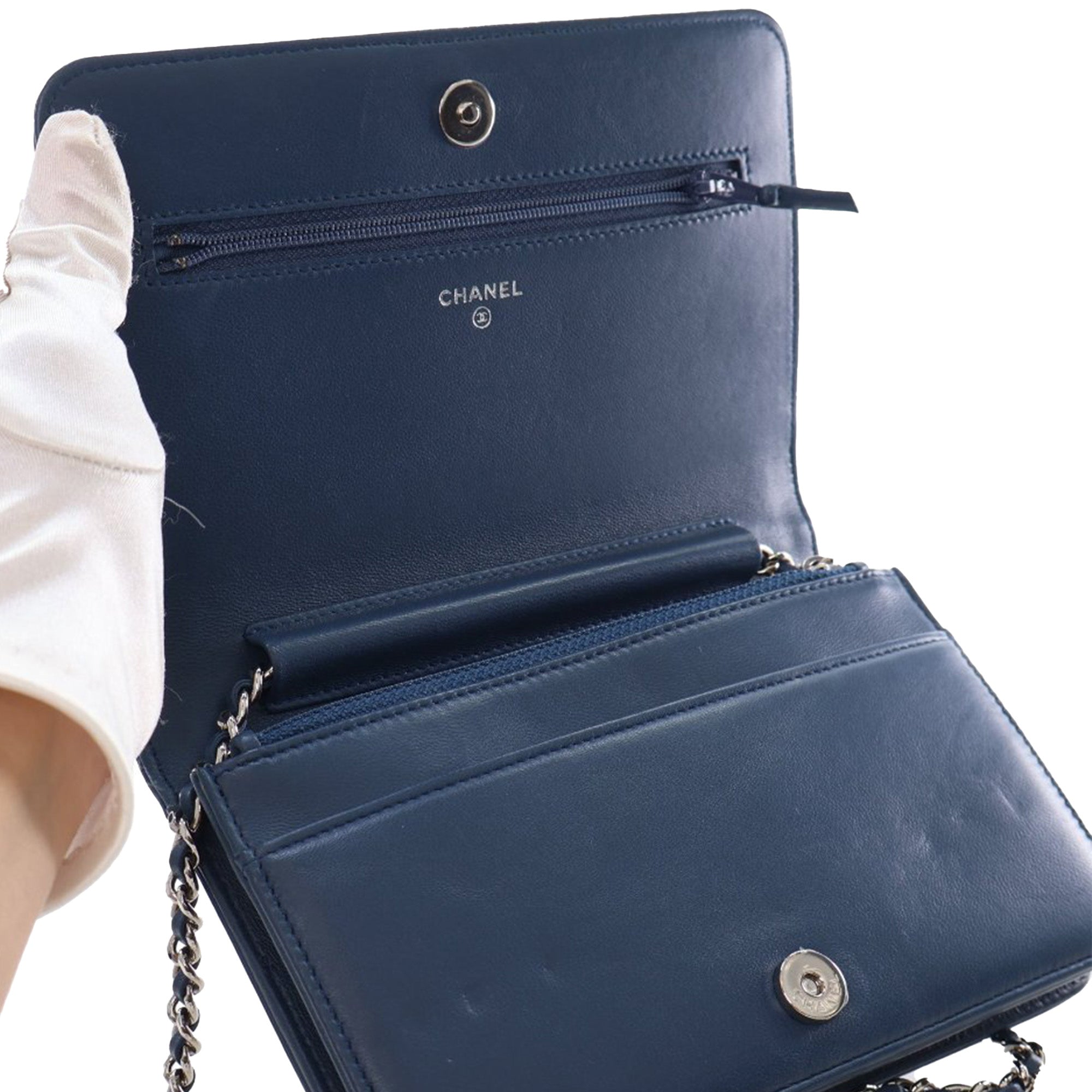 Chanel Crystal Embellished Lambskin Boy Wallet On Chain - image 5