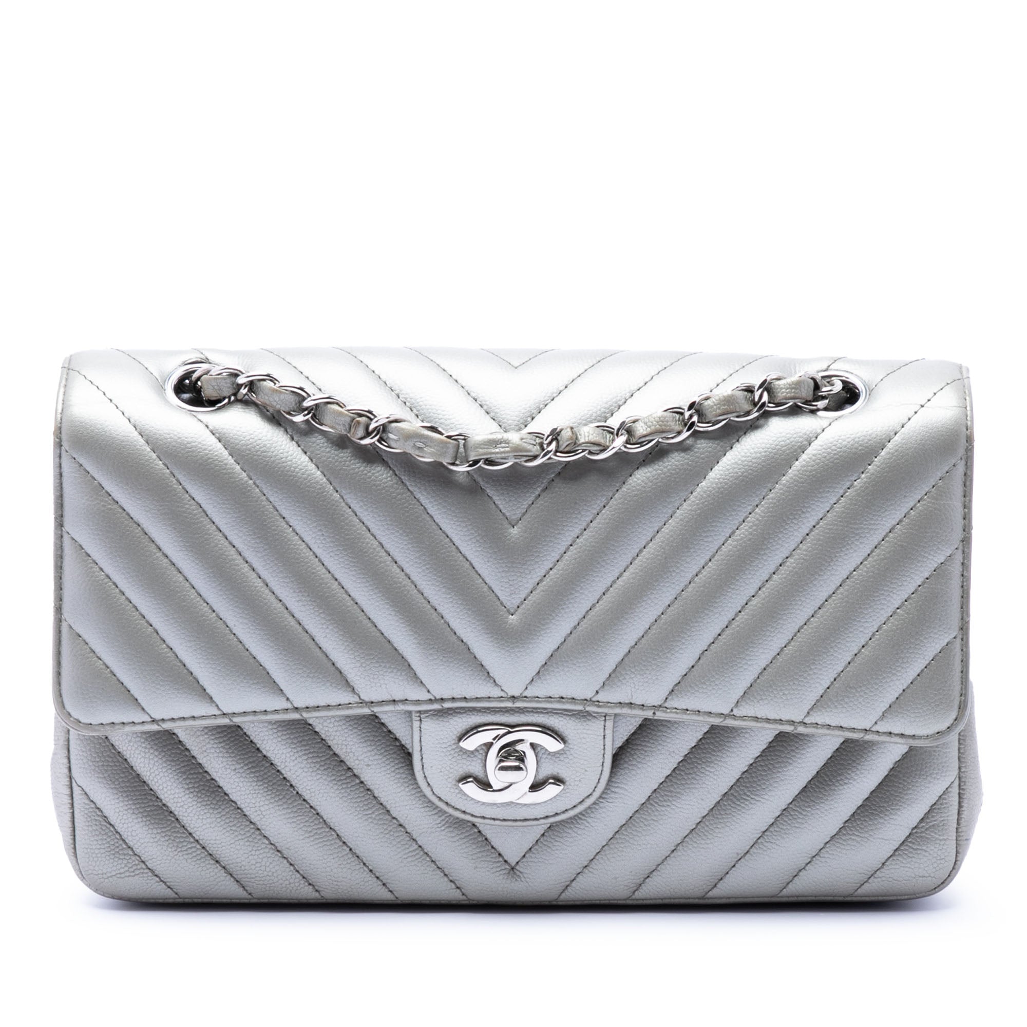 Chanel Medium Classic Chevron Metallic Caviar Double Flap - image 1
