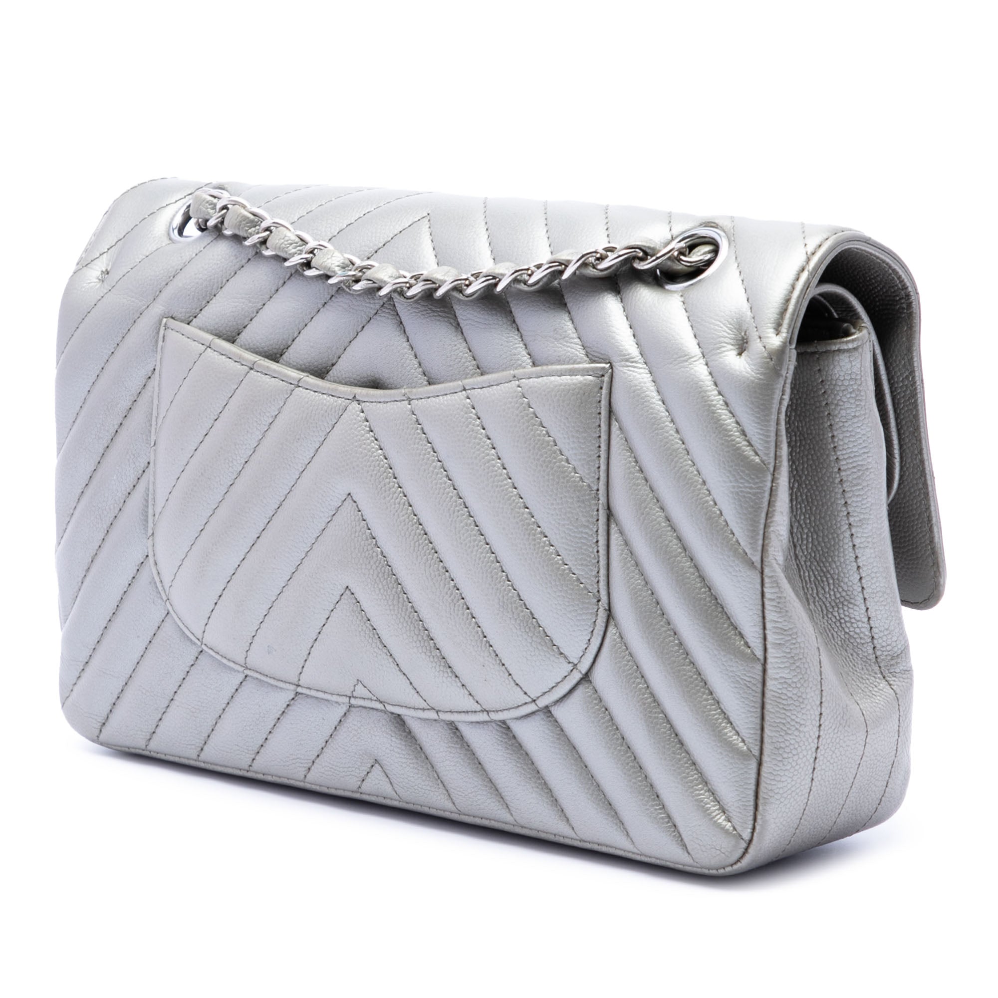 Chanel Medium Classic Chevron Metallic Caviar Double Flap - image 2