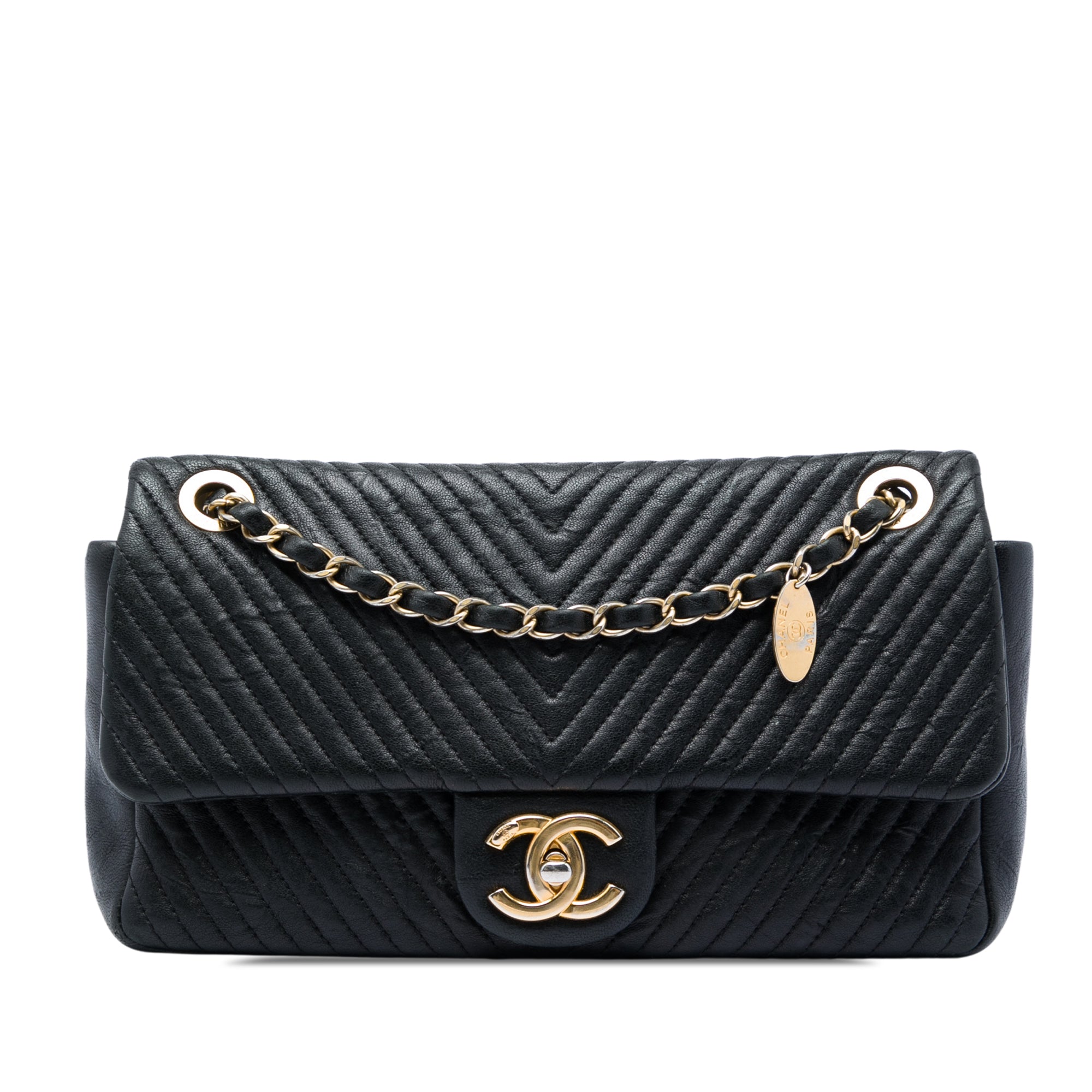 Chanel Medium Quilted Chevron Wrinkled Lambskin Surpique Flap - image 1