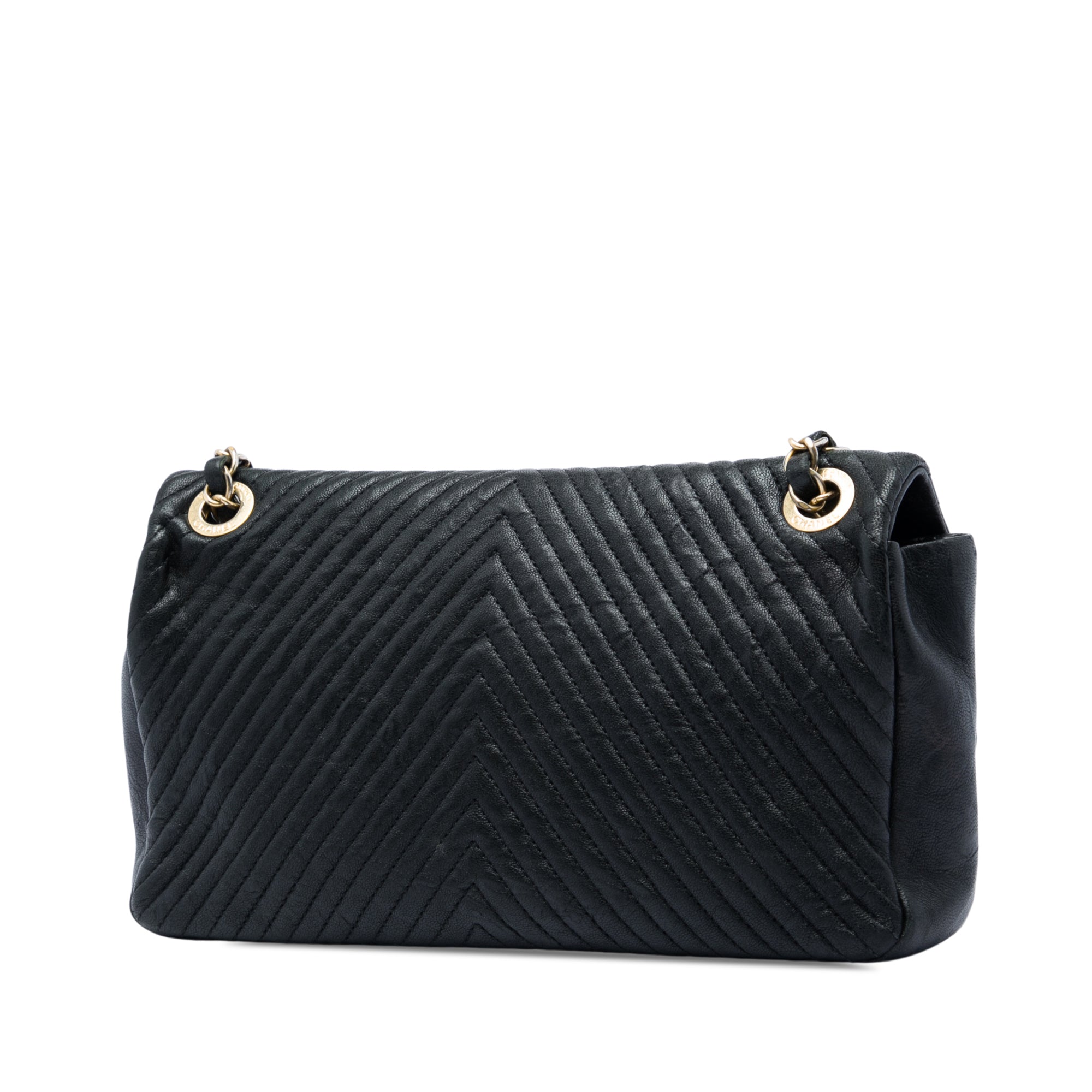 Chanel Medium Quilted Chevron Wrinkled Lambskin Surpique Flap - image 2