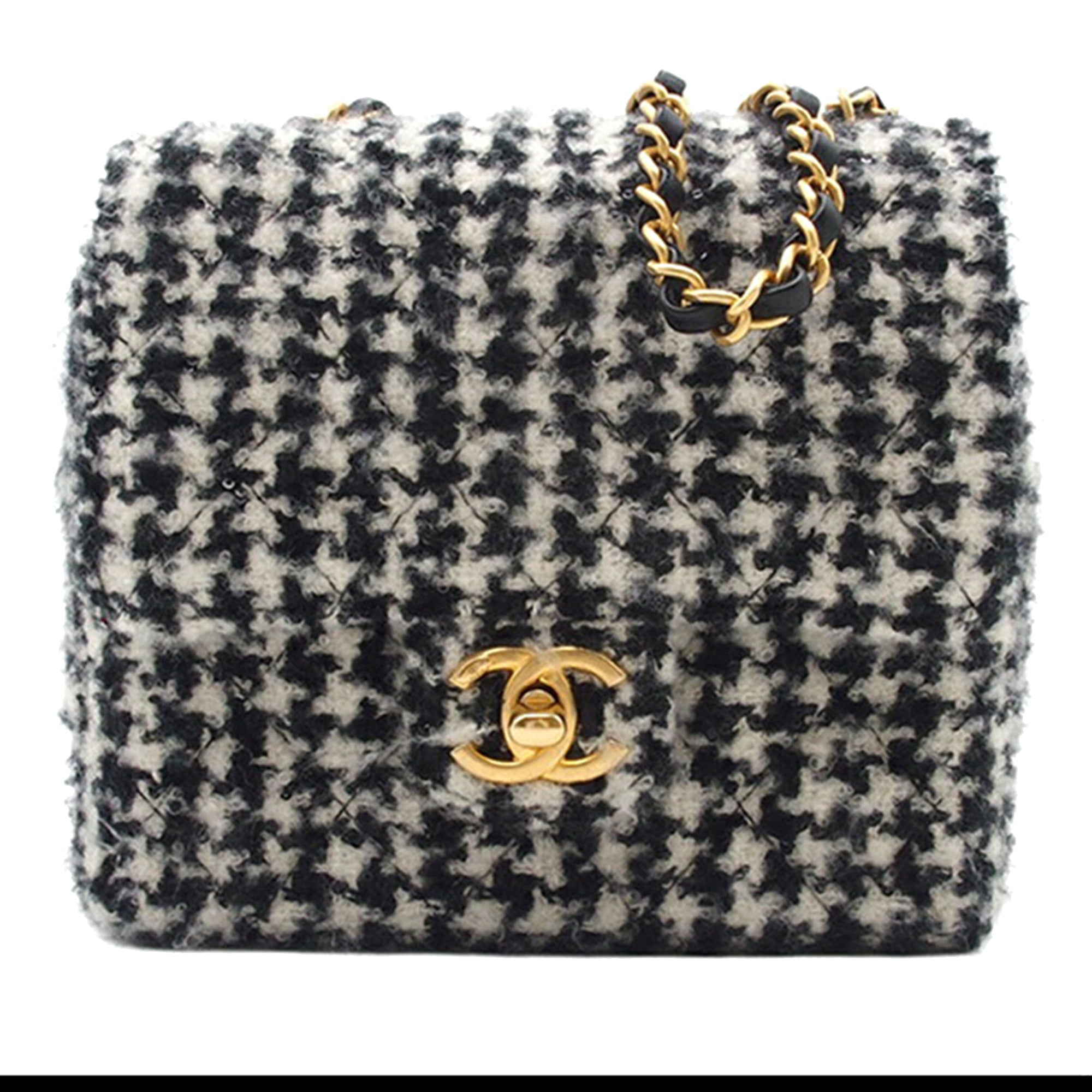 Chanel Mini Square Quilted Tweed Houndstooth Straight Single Flap - image 1