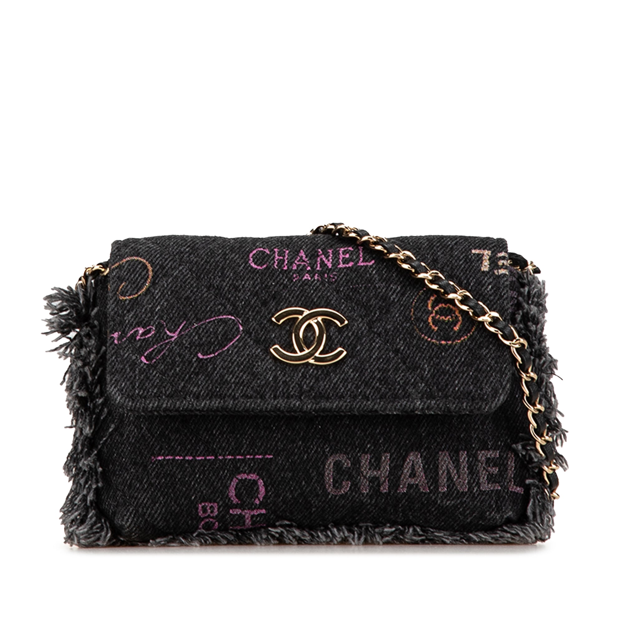 Chanel Fringe Denim Mood Clutch with Chain - image 1