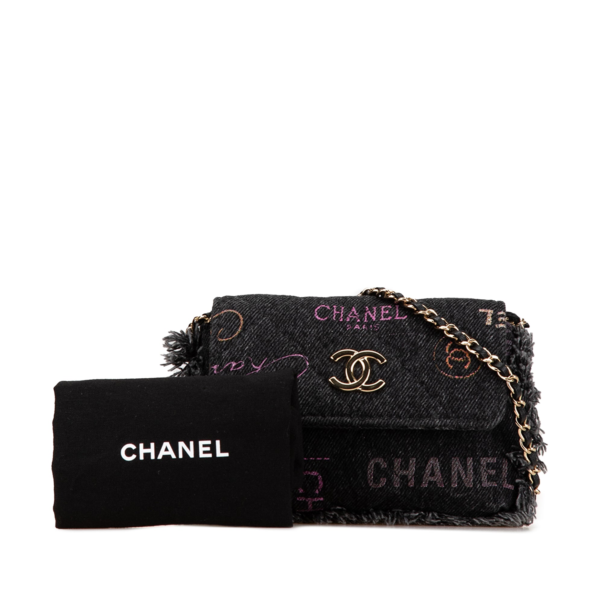 Chanel Fringe Denim Mood Clutch with Chain - image 8