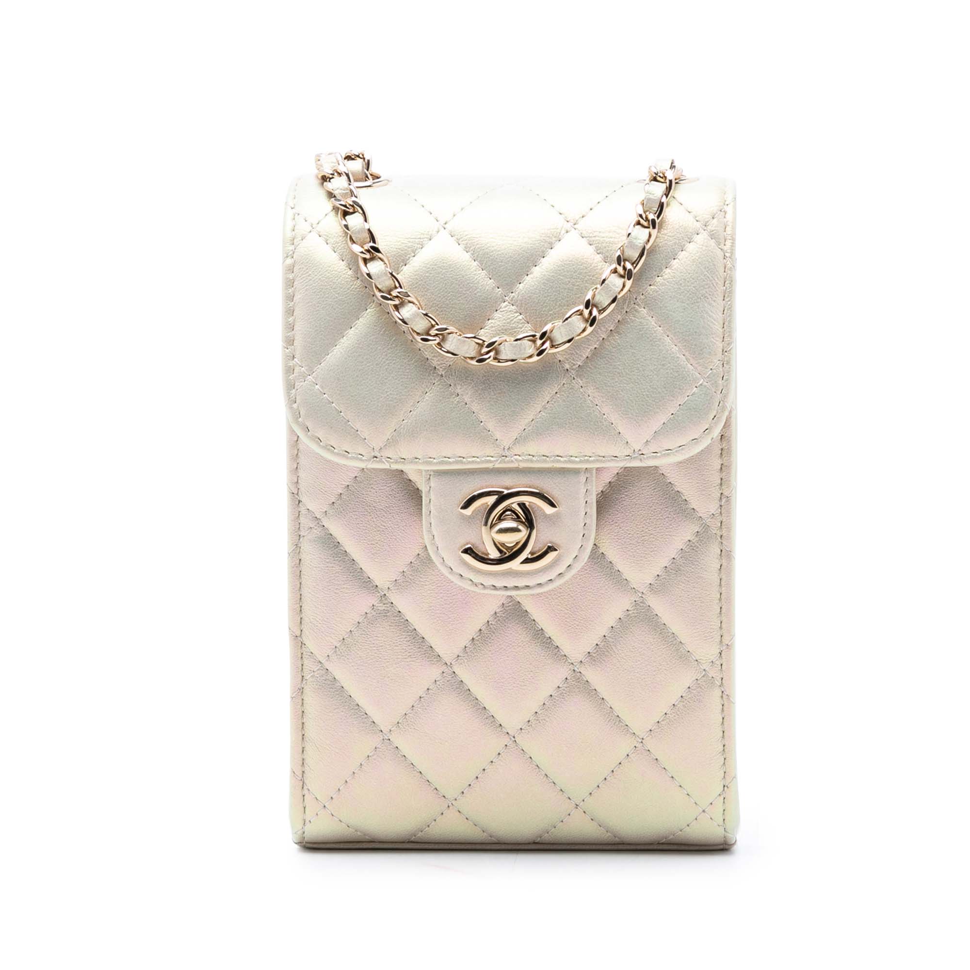 Chanel CC Quilted Iridescent Lambskin Phone Holder with Chain - image 1