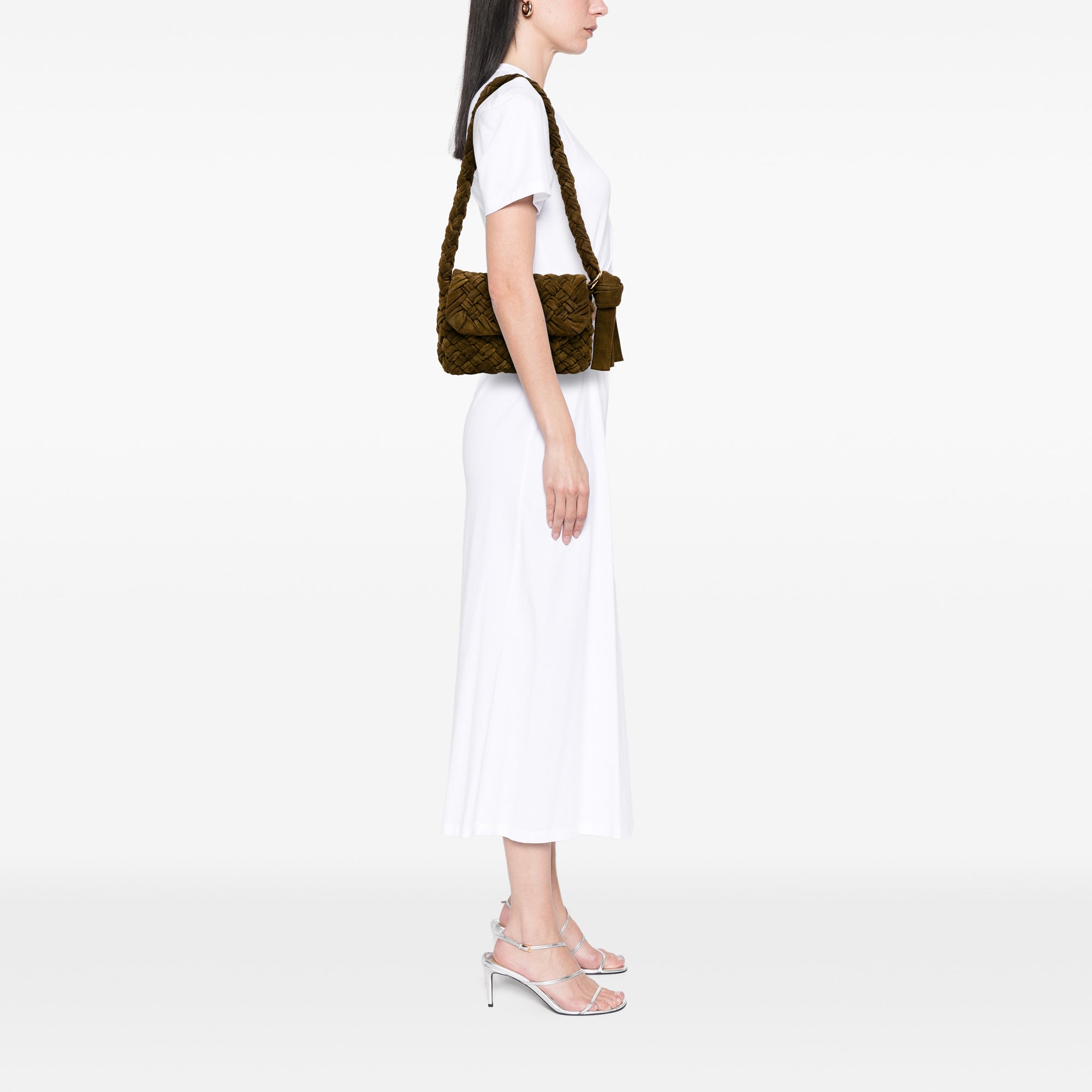 Bottega Veneta Medium Suede Intrecciato Kalimero Citta Shoulder Bag - image 12