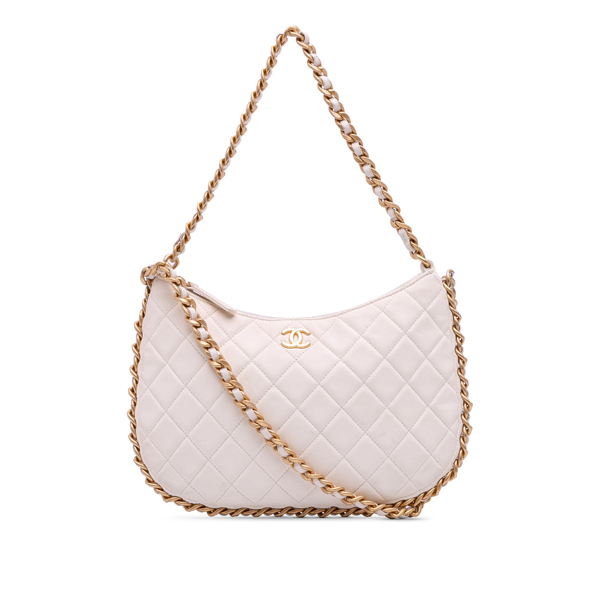 Chanel Large Shiny Crumpled Quilted Lambskin Trendy Chain Around Hobo - image 1