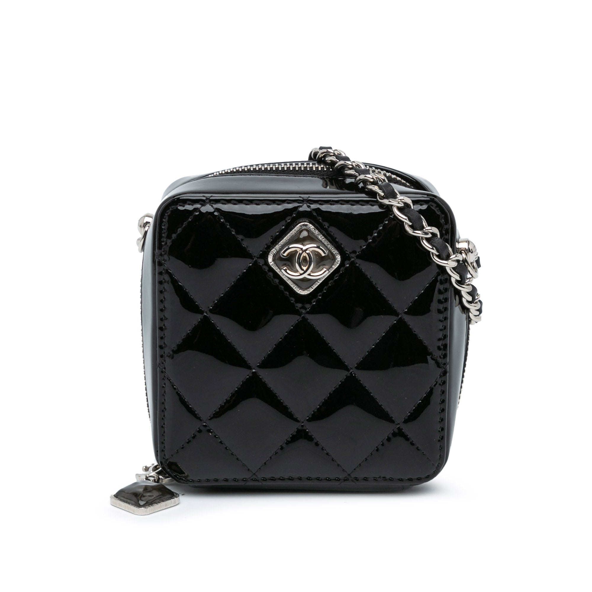 Chanel CC Quilted Patent Diamond Resin Clutch With Chain - image 1