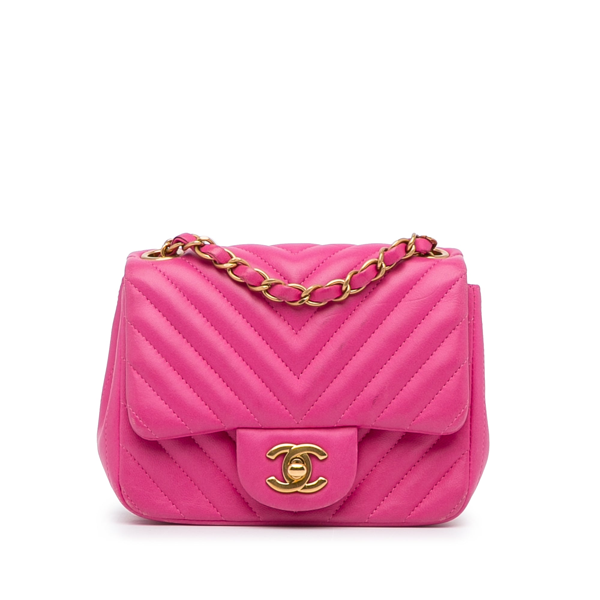 Chanel Mini Square Classic Chevron Lambskin Single Flap - image 1