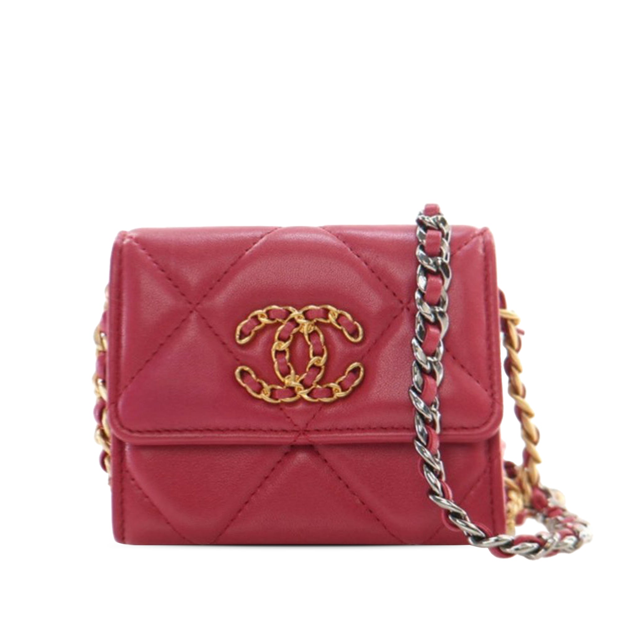 Chanel Quilted Lambskin Chanel 19 Card Holder On Chain - image 1