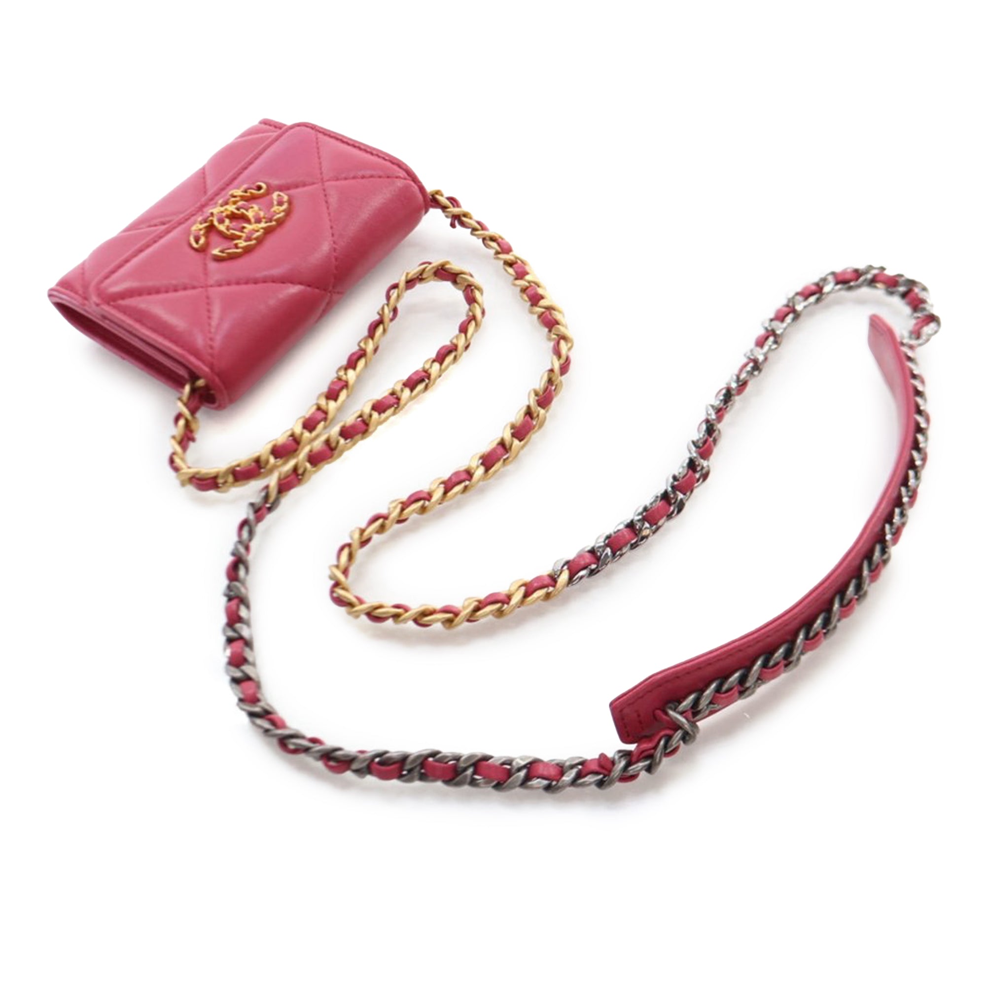 Chanel Quilted Lambskin Chanel 19 Card Holder On Chain - image 12