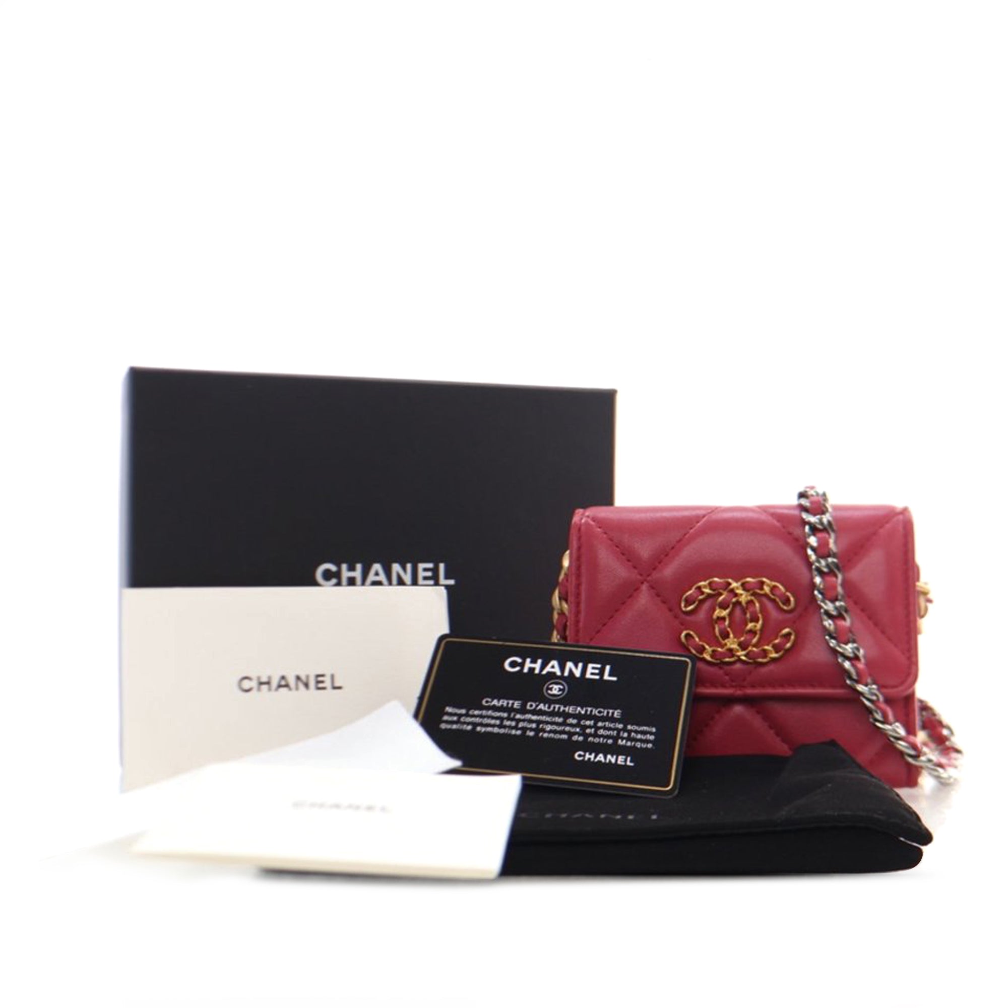 Chanel Quilted Lambskin Chanel 19 Card Holder On Chain - image 13