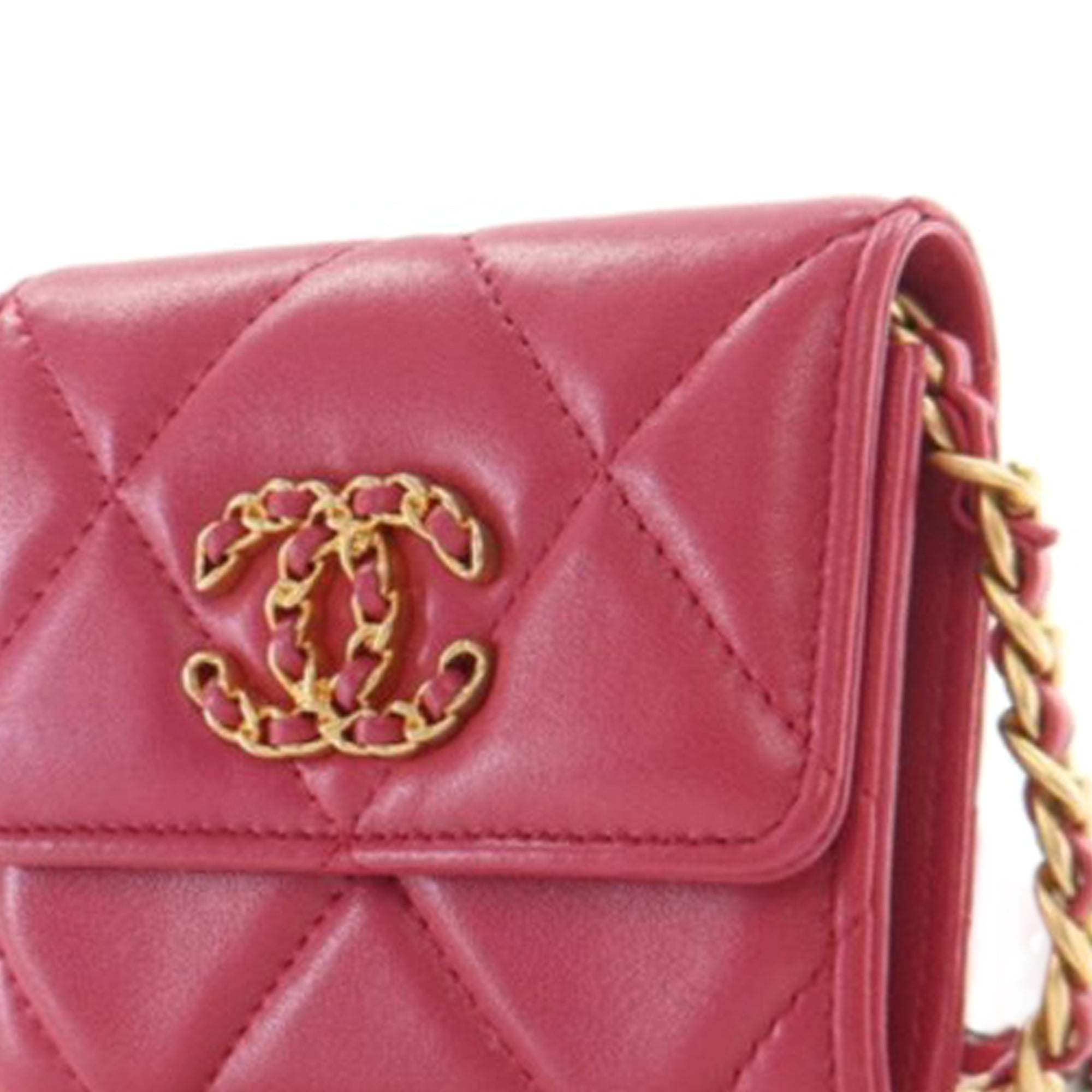 Chanel Quilted Lambskin Chanel 19 Card Holder On Chain - image 6