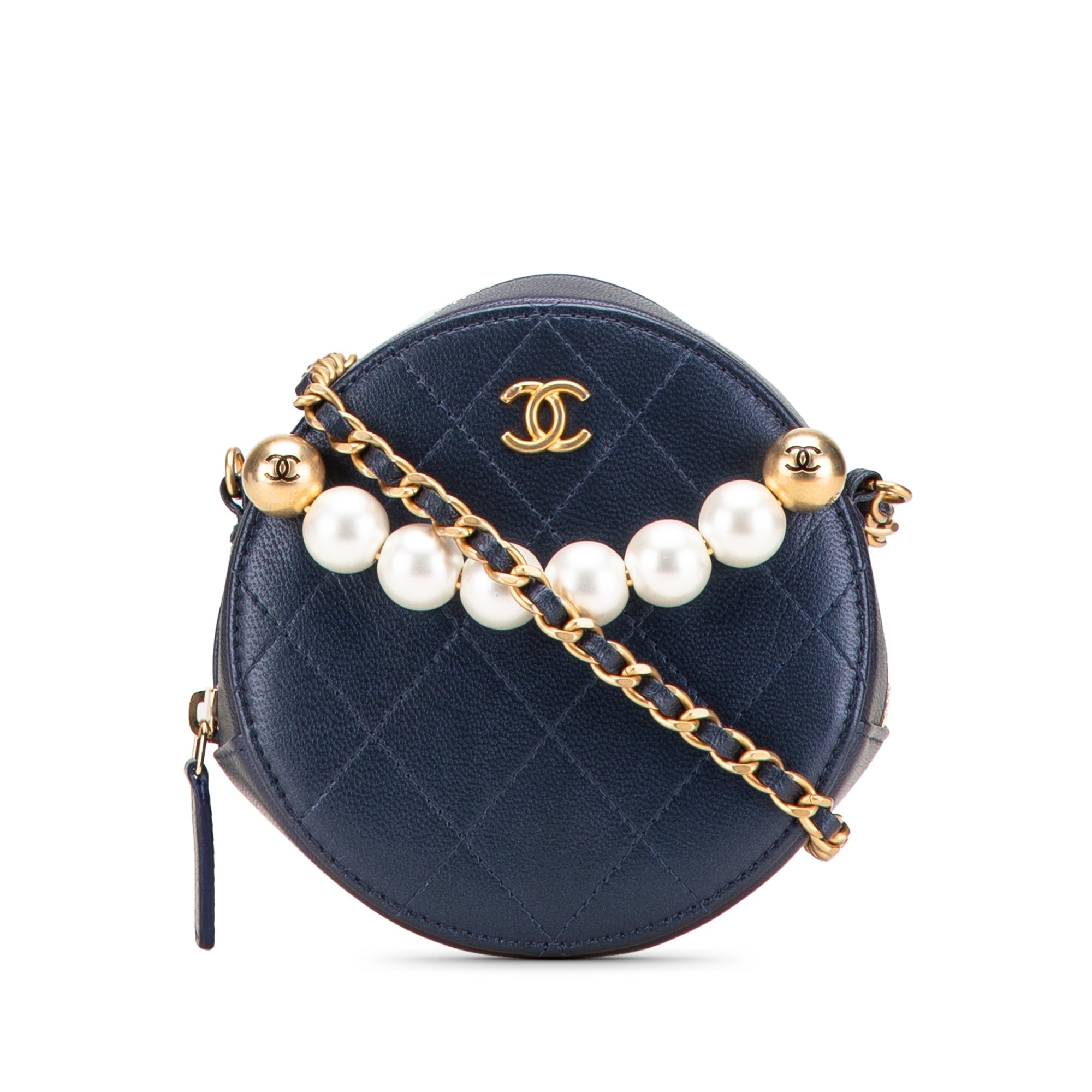 Chanel Quilted Goatskin Chic Pearls Chain Round Clutch With Chain - image 1