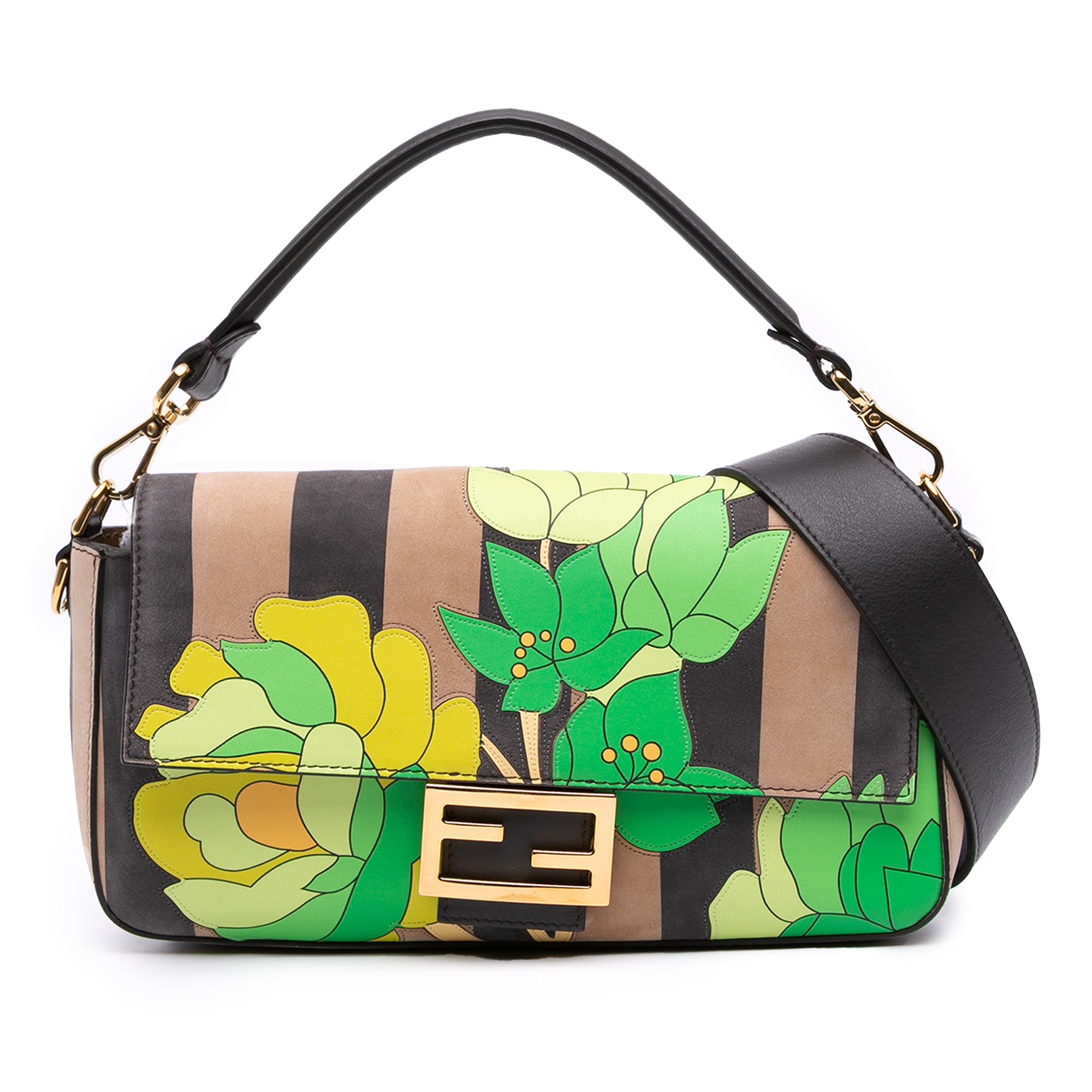 Fendi Pequin Nubuck Floral Baguette Satchel - image 1