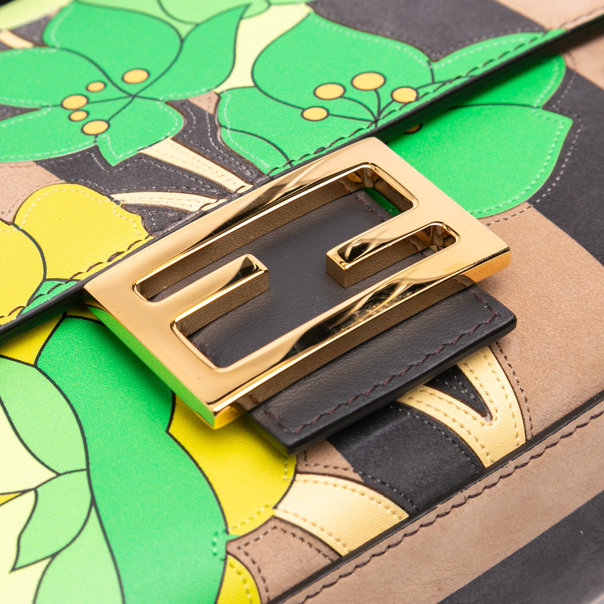 Fendi Pequin Nubuck Floral Baguette Satchel - image 8