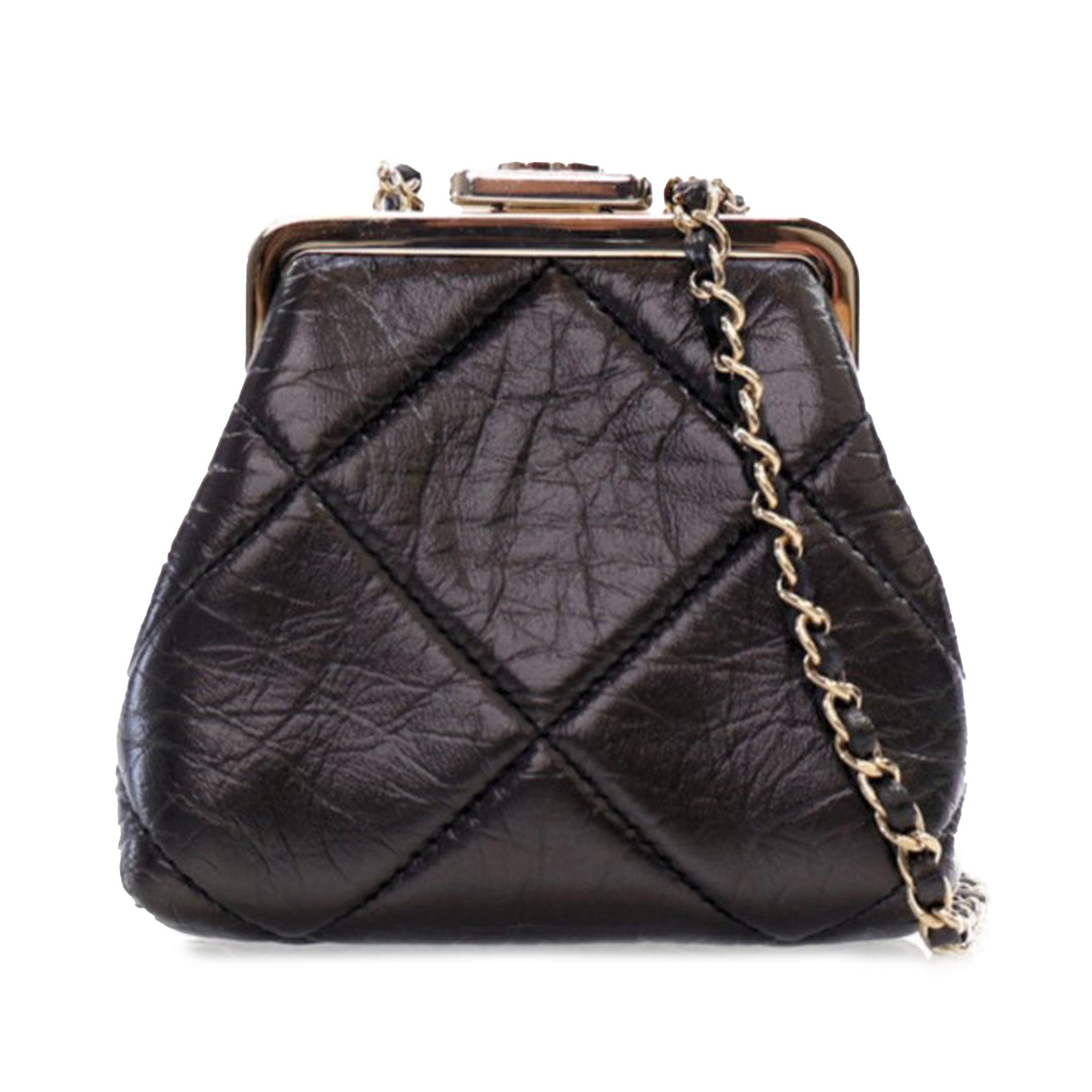 Chanel Quilted Aged Lambskin Kiss Lock Clutch with Chain - image 1