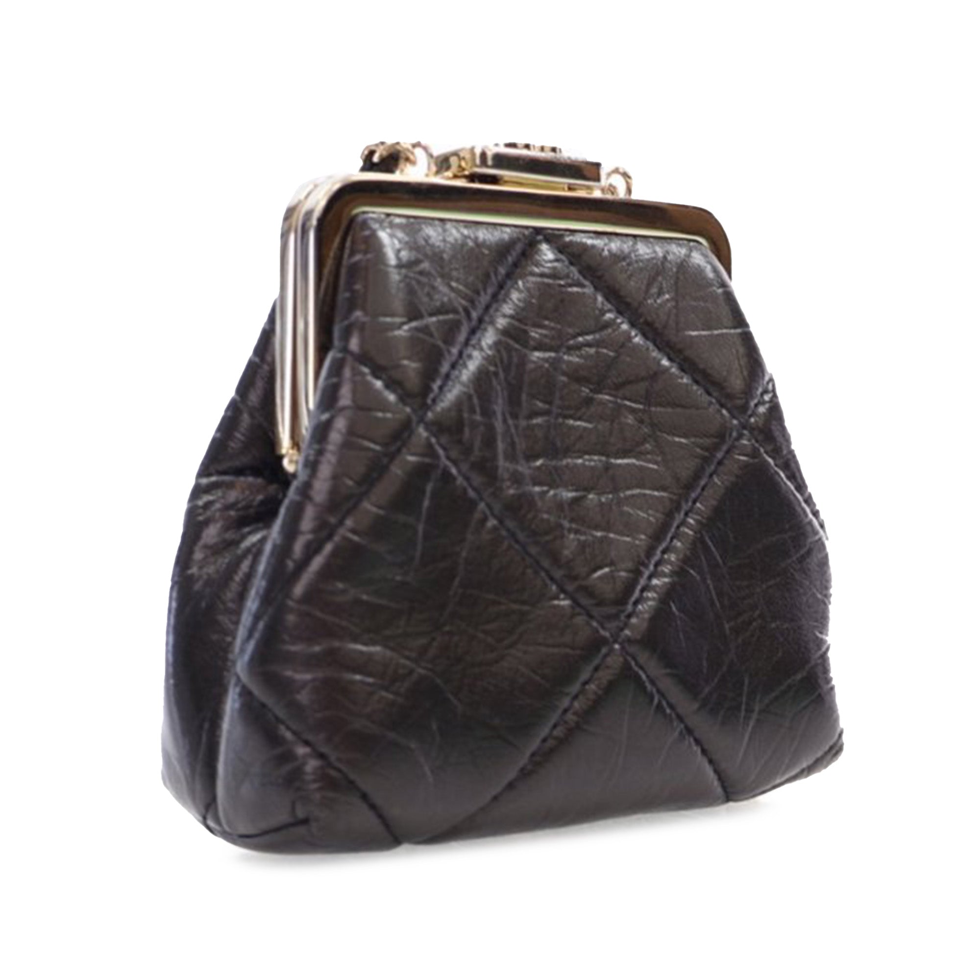 Chanel Quilted Aged Lambskin Kiss Lock Clutch with Chain - image 2