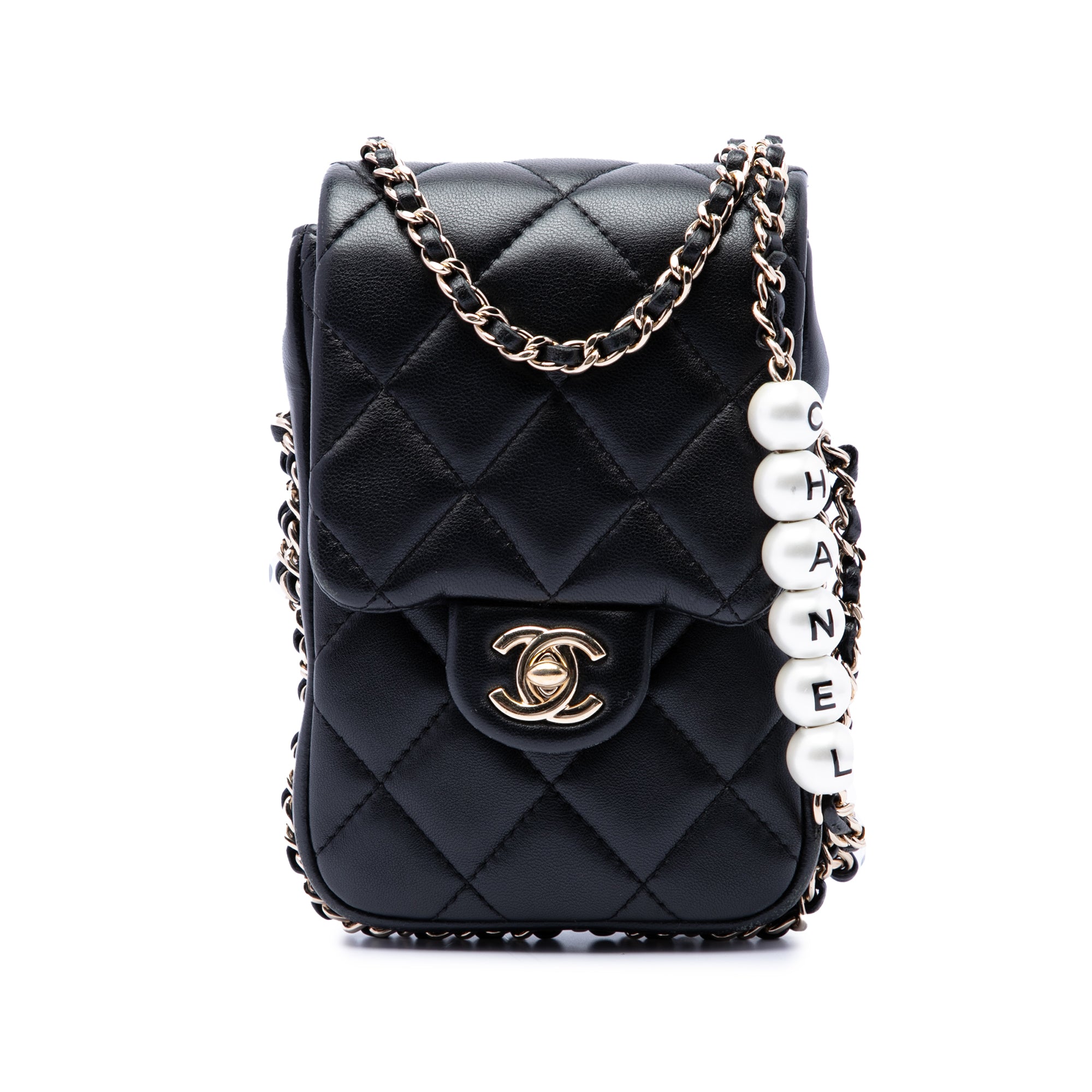 Chanel Quilted Lambskin My Precious Pearls Phone Holder with Chain - image 1