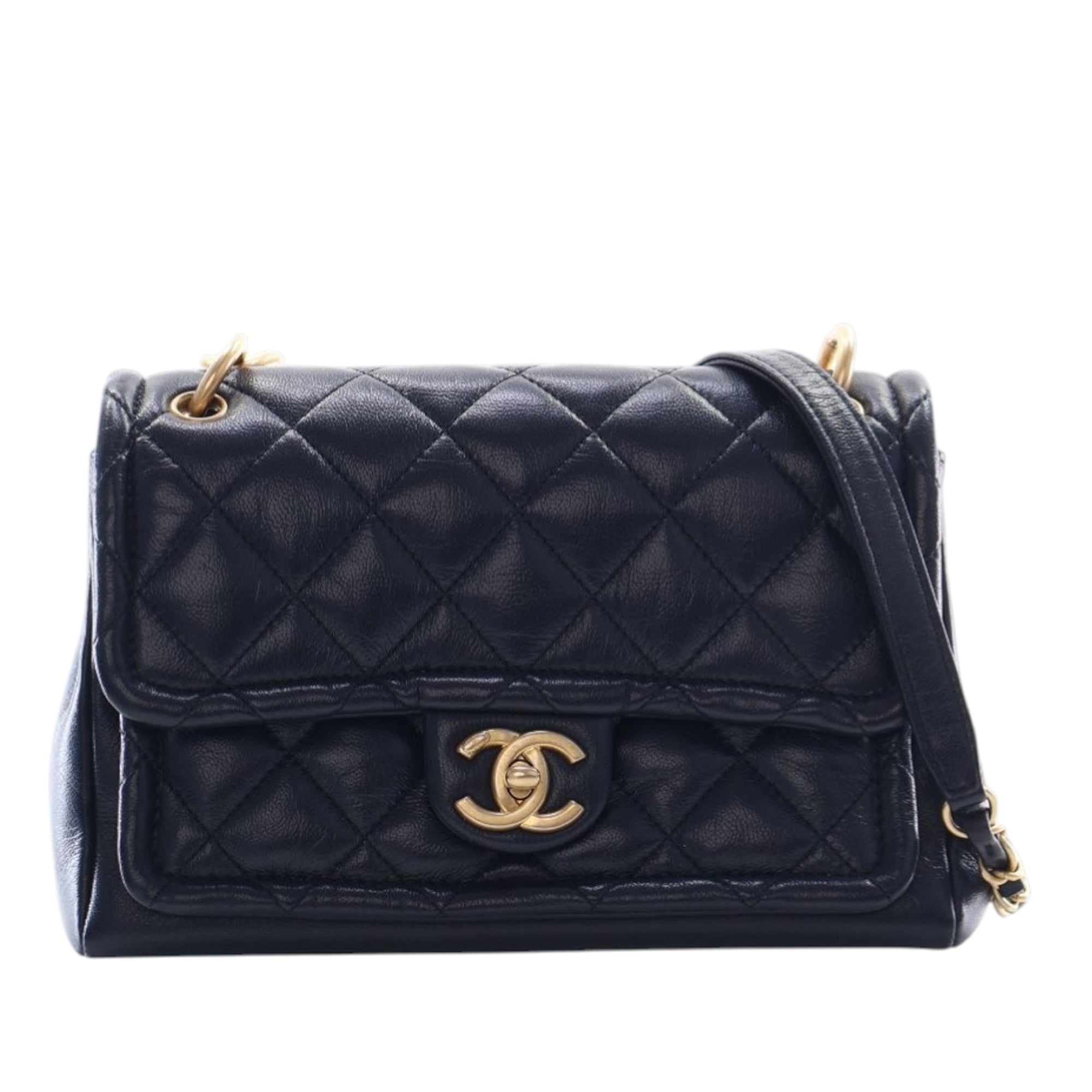 Chanel Small Quilted Crinkled Calfskin Chain Link Flap - image 1