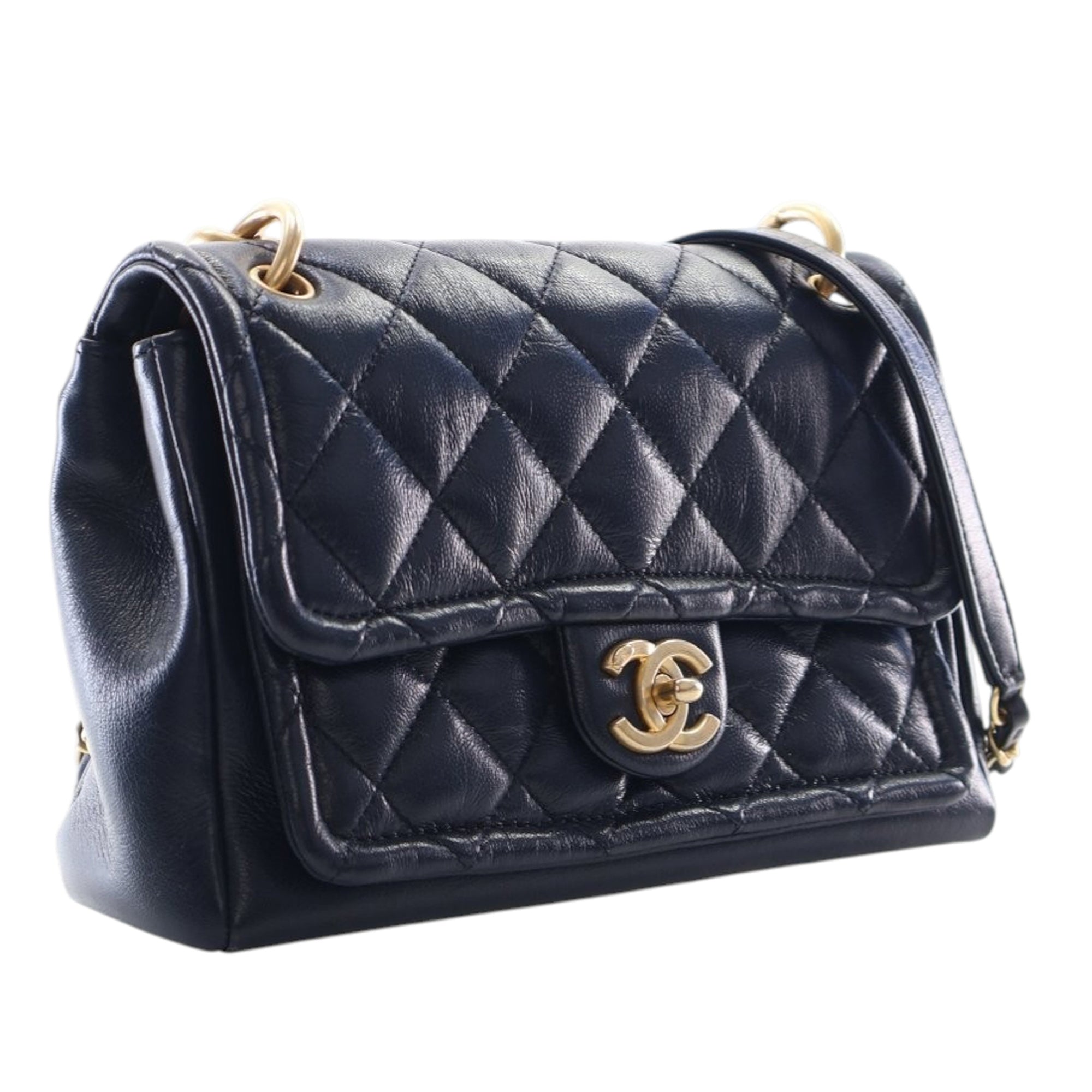 Chanel Small Quilted Crinkled Calfskin Chain Link Flap - image 2