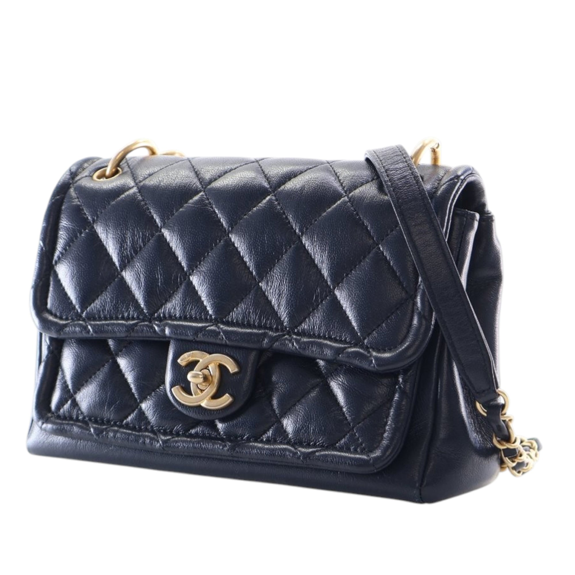 Chanel Small Quilted Crinkled Calfskin Chain Link Flap - image 3