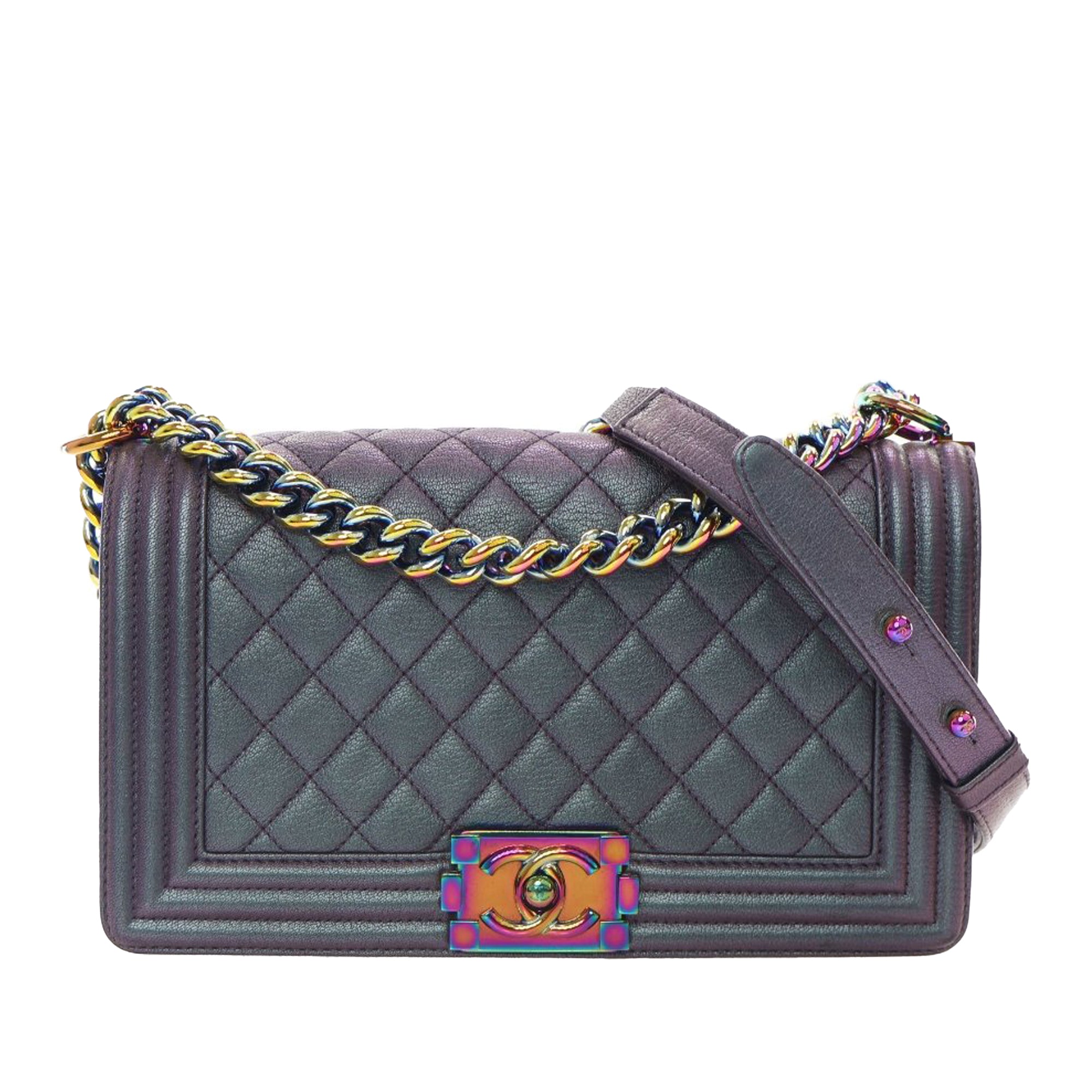 Chanel Old Medium Quilted Iridescent Goatskin Boy Flap - image 1