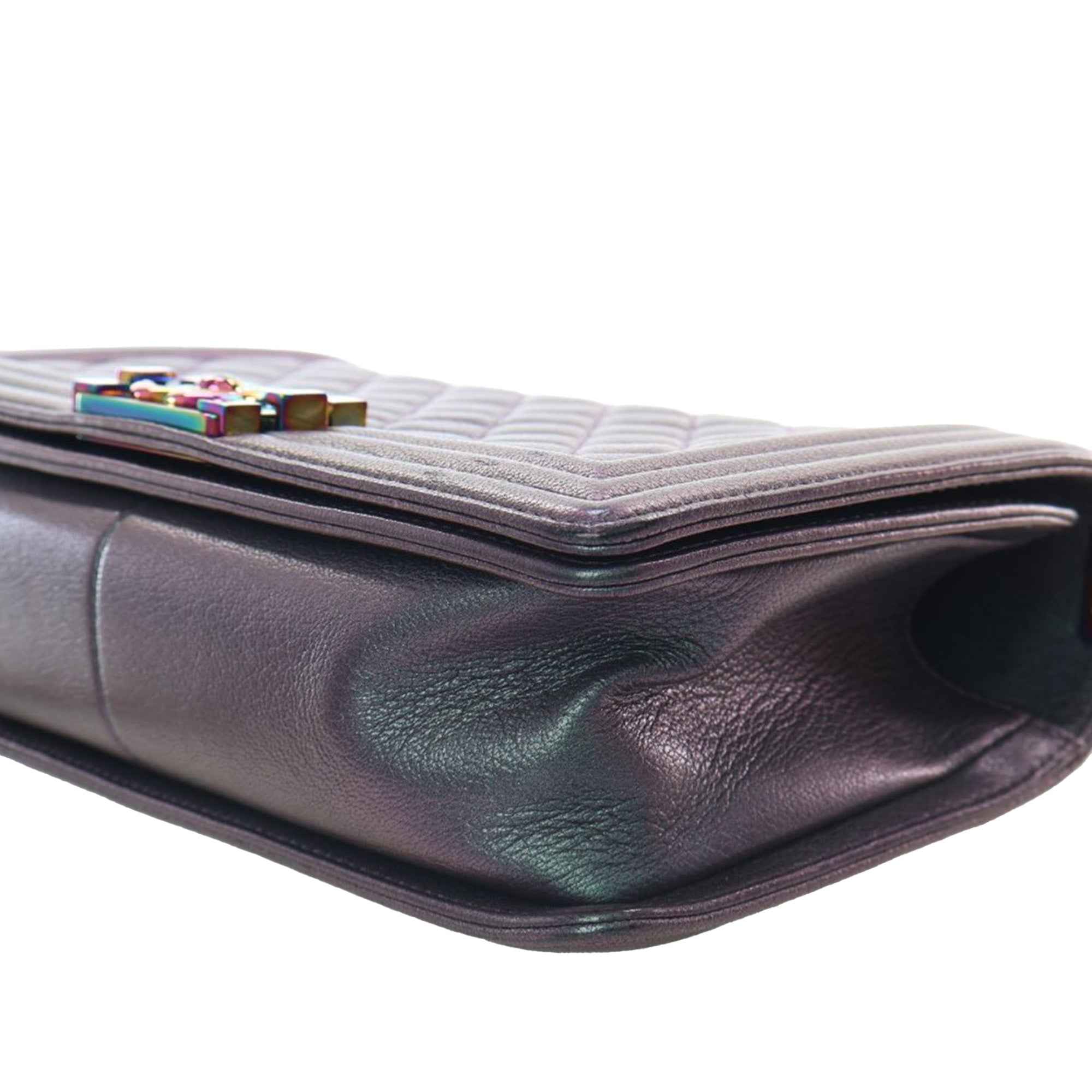 Chanel Old Medium Quilted Iridescent Goatskin Boy Flap - image 11
