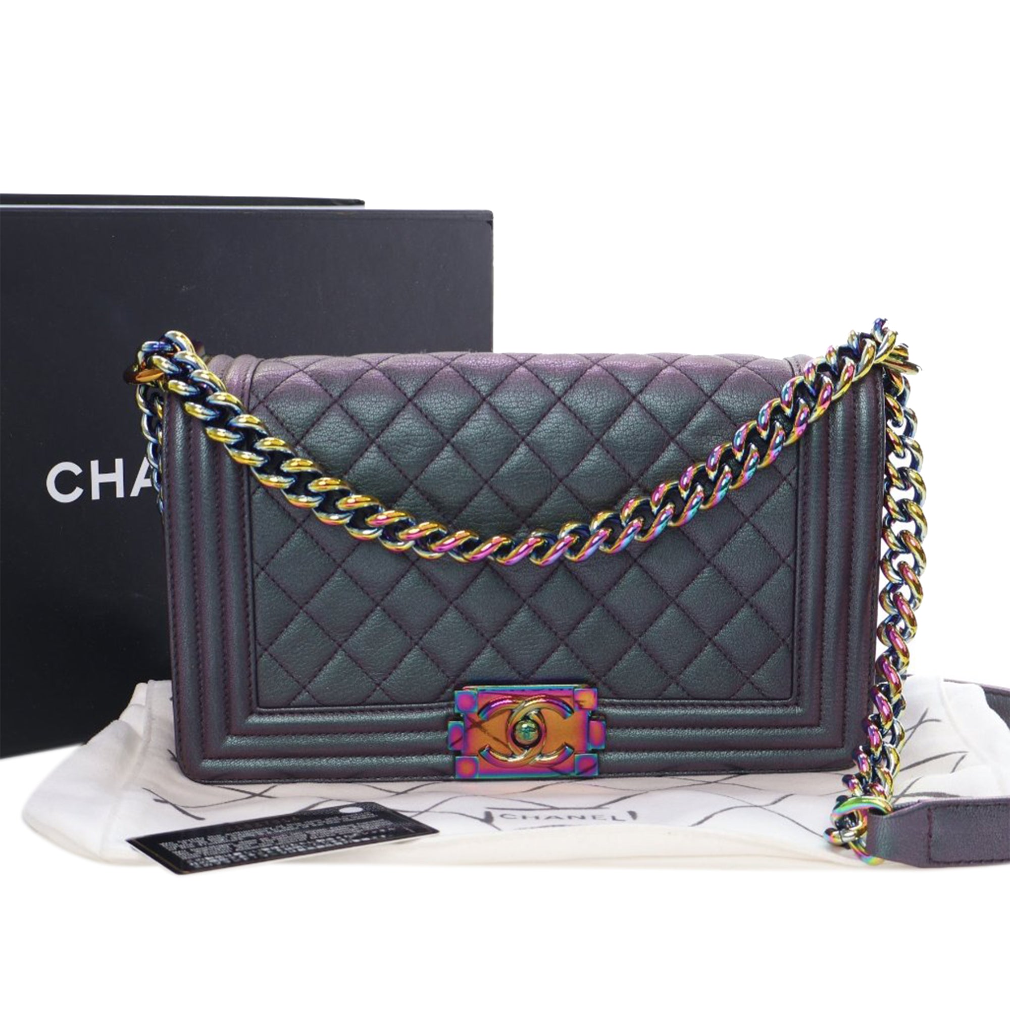Chanel Old Medium Quilted Iridescent Goatskin Boy Flap - image 13