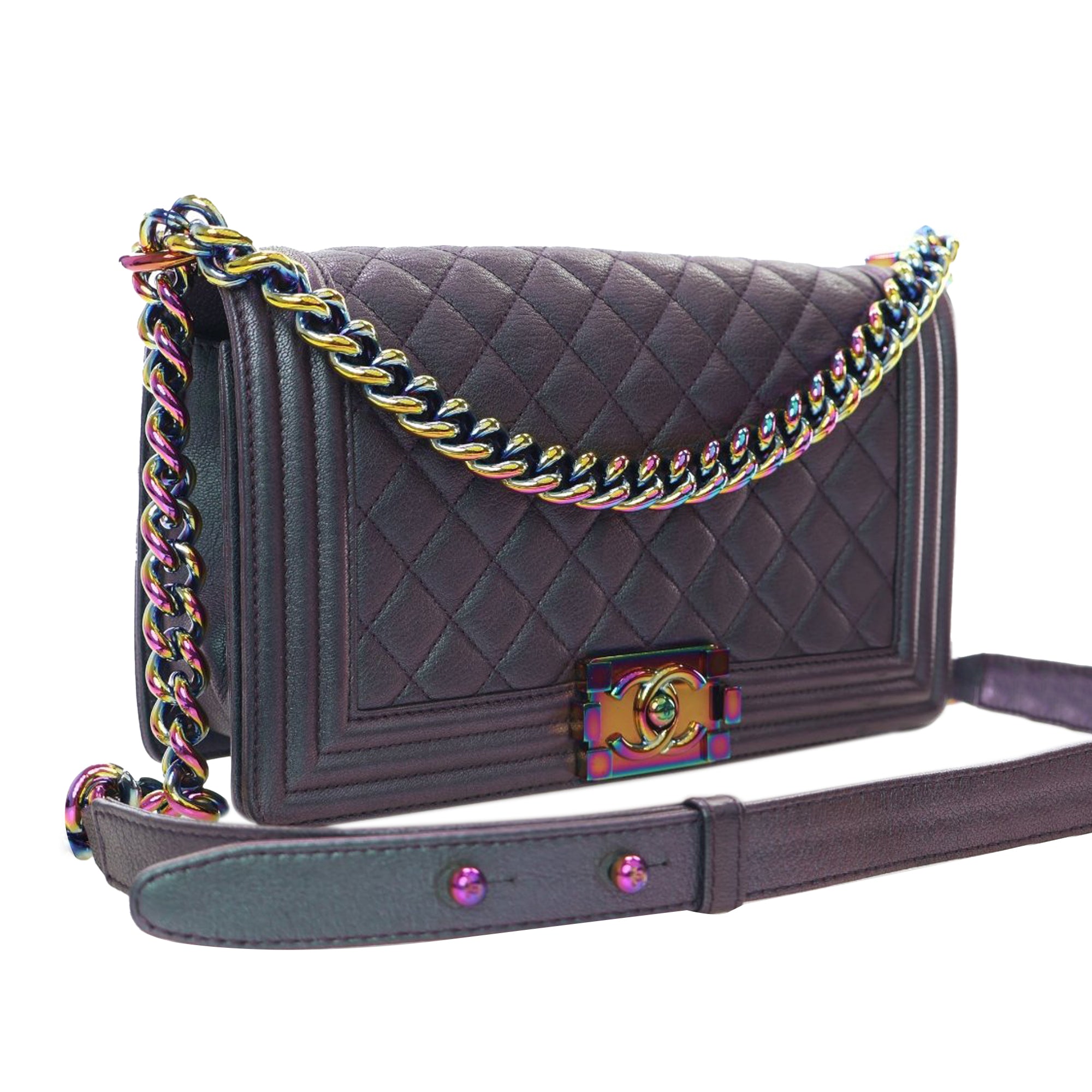 Chanel Old Medium Quilted Iridescent Goatskin Boy Flap - image 2