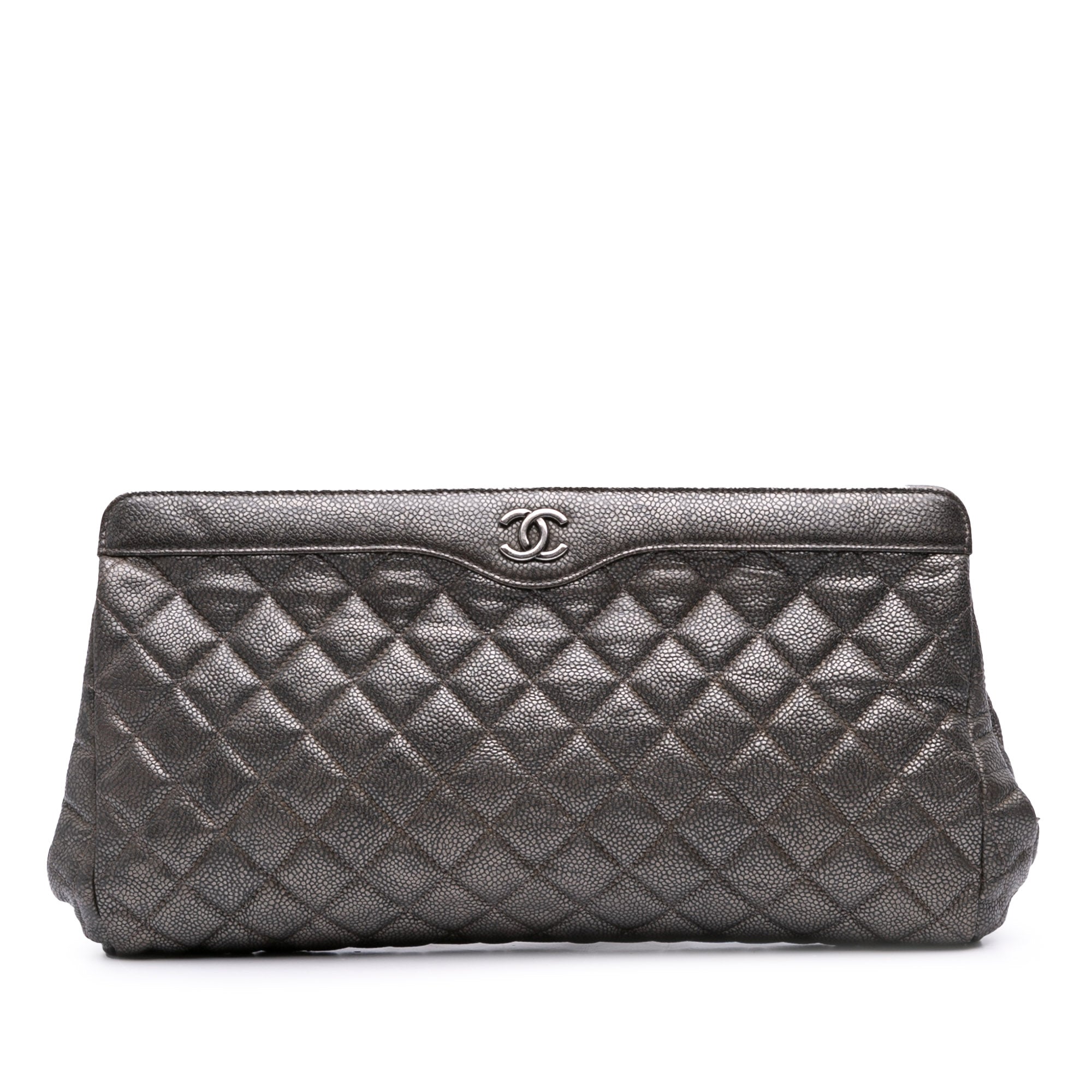 Chanel CC Quilted Metallic Caviar Clutch - image 1