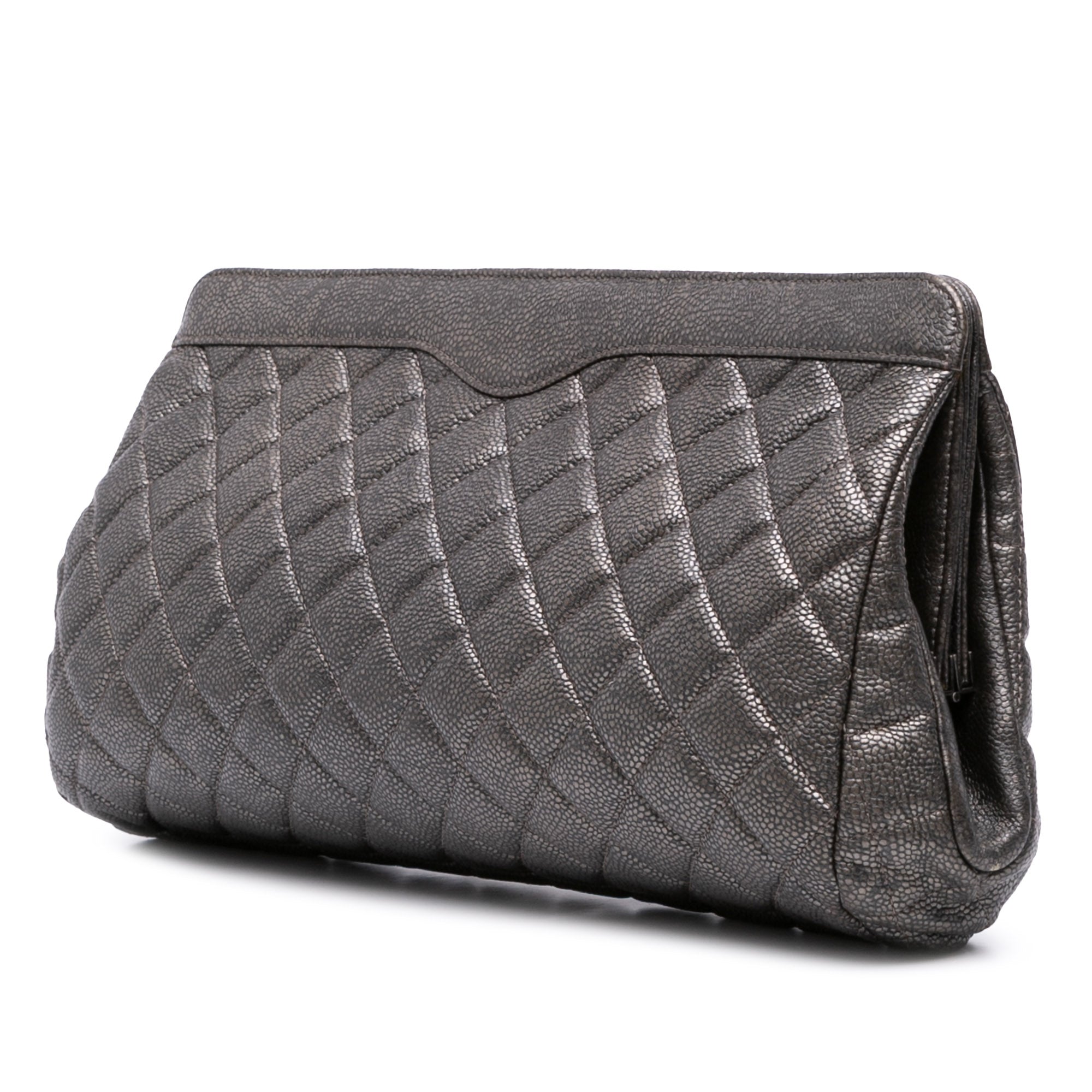 Chanel CC Quilted Metallic Caviar Clutch - image 2