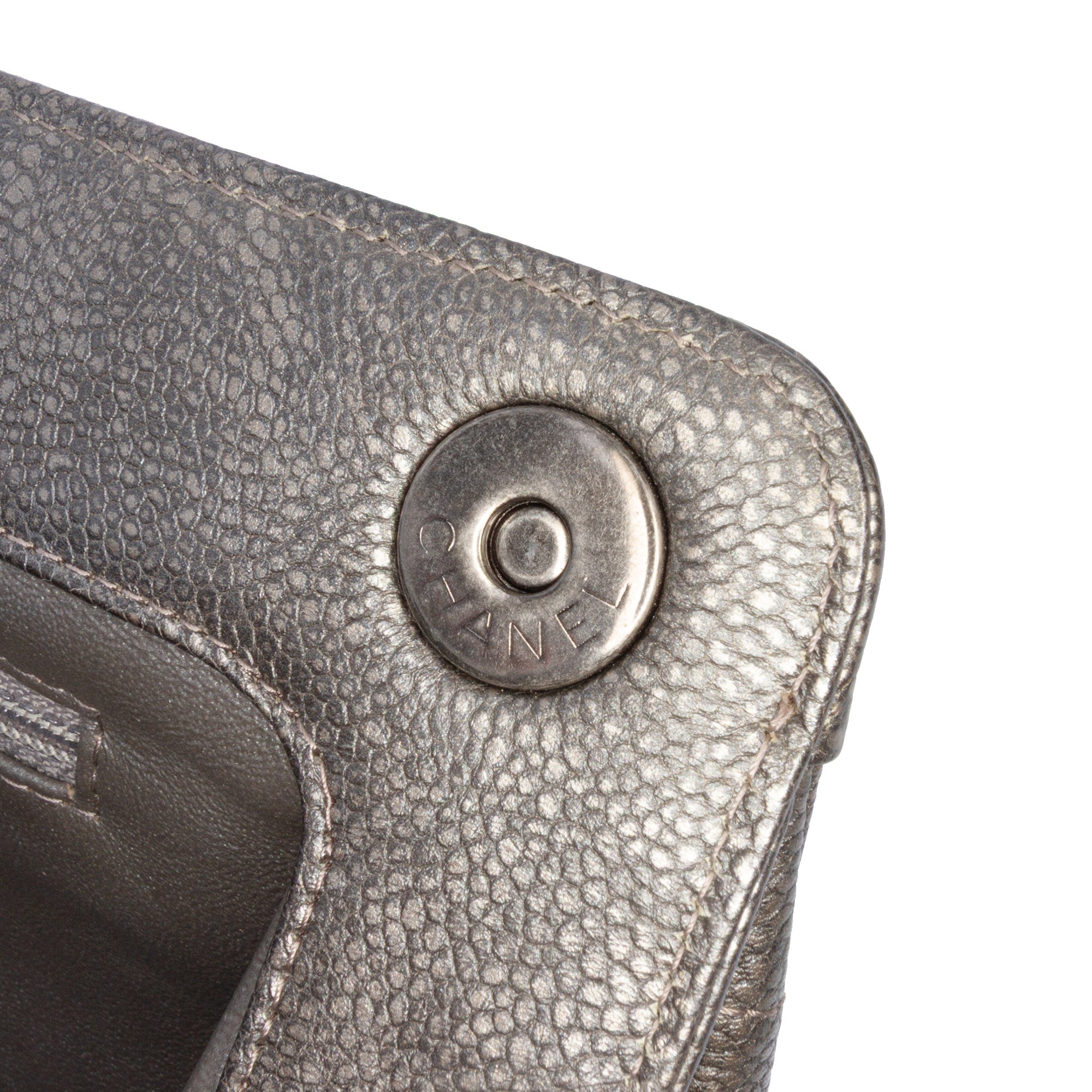 Chanel CC Quilted Metallic Caviar Clutch - image 8