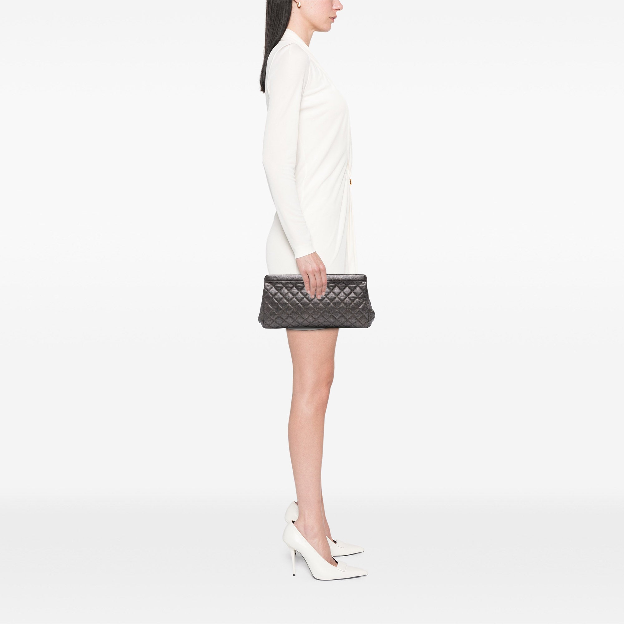 Chanel CC Quilted Metallic Caviar Clutch - image 9