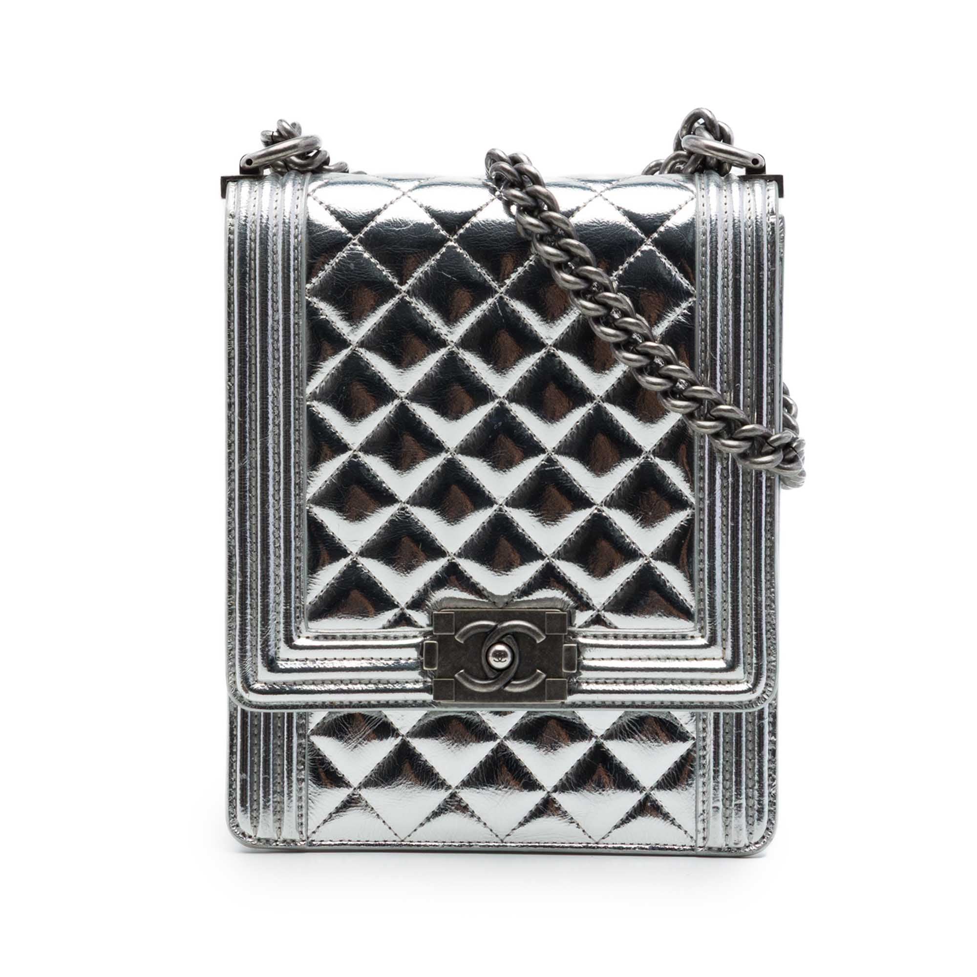 Chanel Quilted Metallic Calfskin North South Boy Flap - image 1
