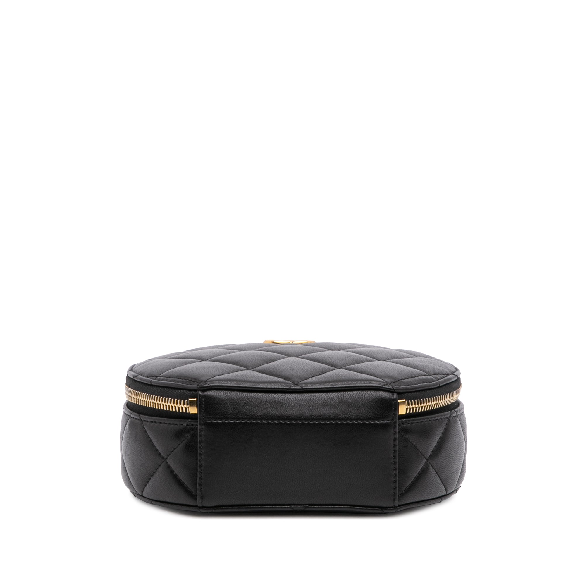 Chanel Quilted Lambskin Oval Logo Chain Top Handle Round Clutch on Chain - image 3