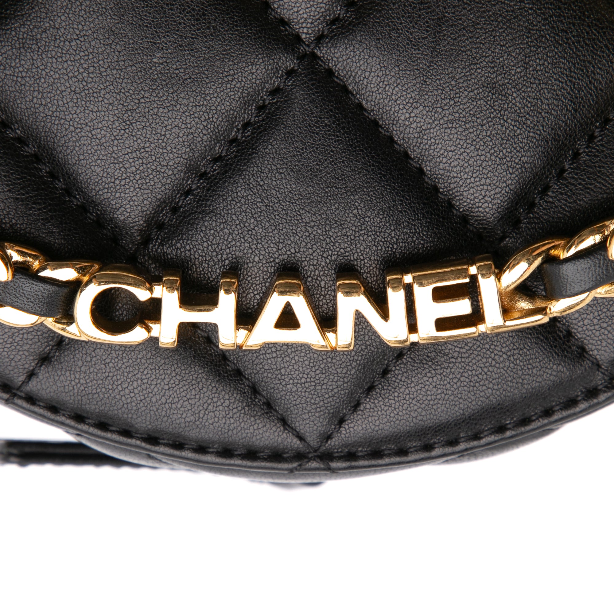 Chanel Quilted Lambskin Oval Logo Chain Top Handle Round Clutch on Chain - image 8