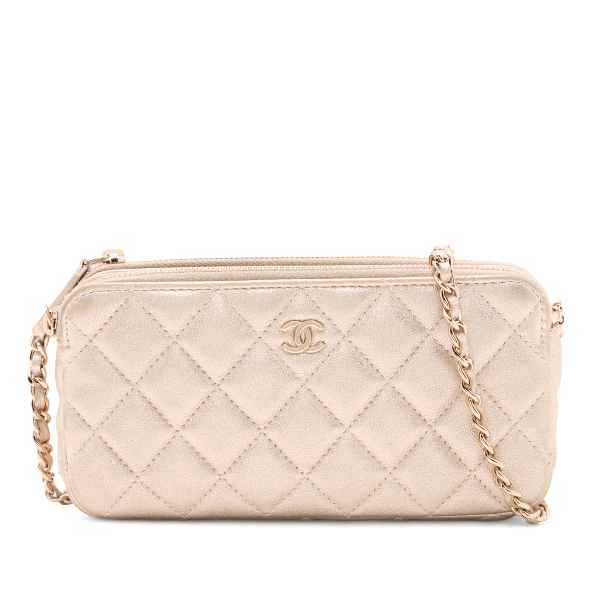 Chanel CC Quilted Metallic Lambskin Wallet on Chain - image 1