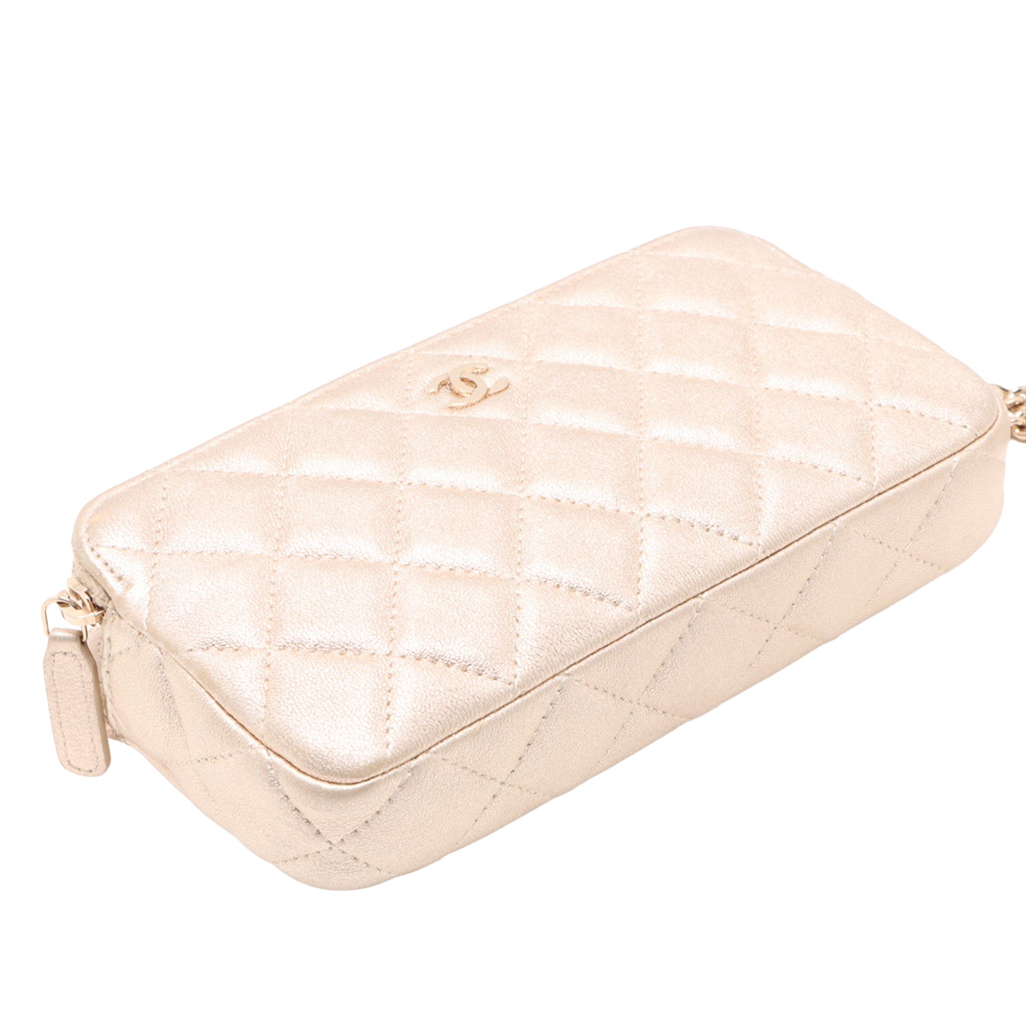 Chanel CC Quilted Metallic Lambskin Wallet on Chain - image 8
