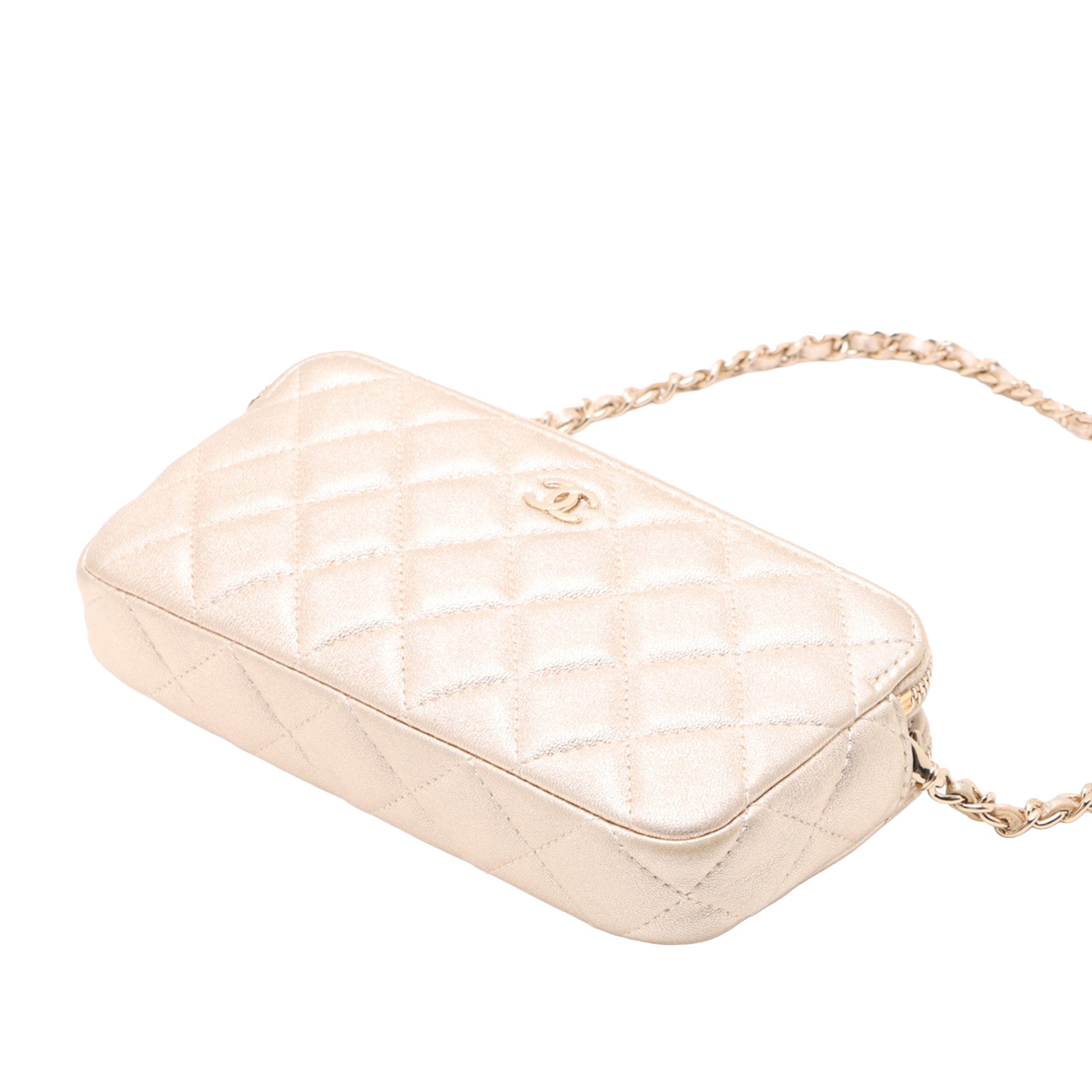 Chanel CC Quilted Metallic Lambskin Wallet on Chain - image 9