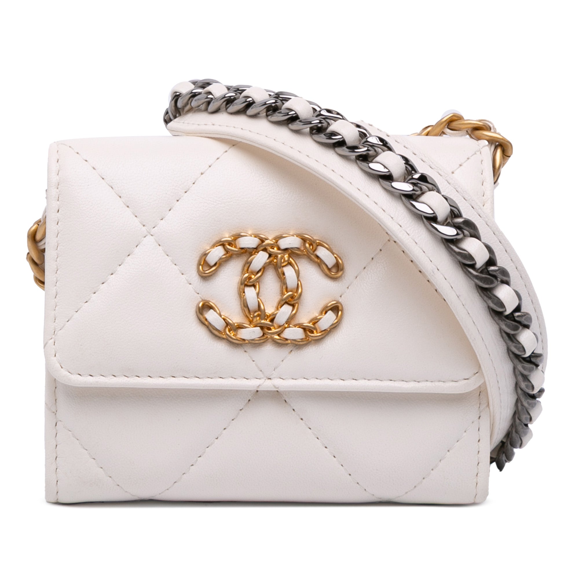 Chanel Quilted Lambskin Chanel 19 Card Holder On Chain - image 1