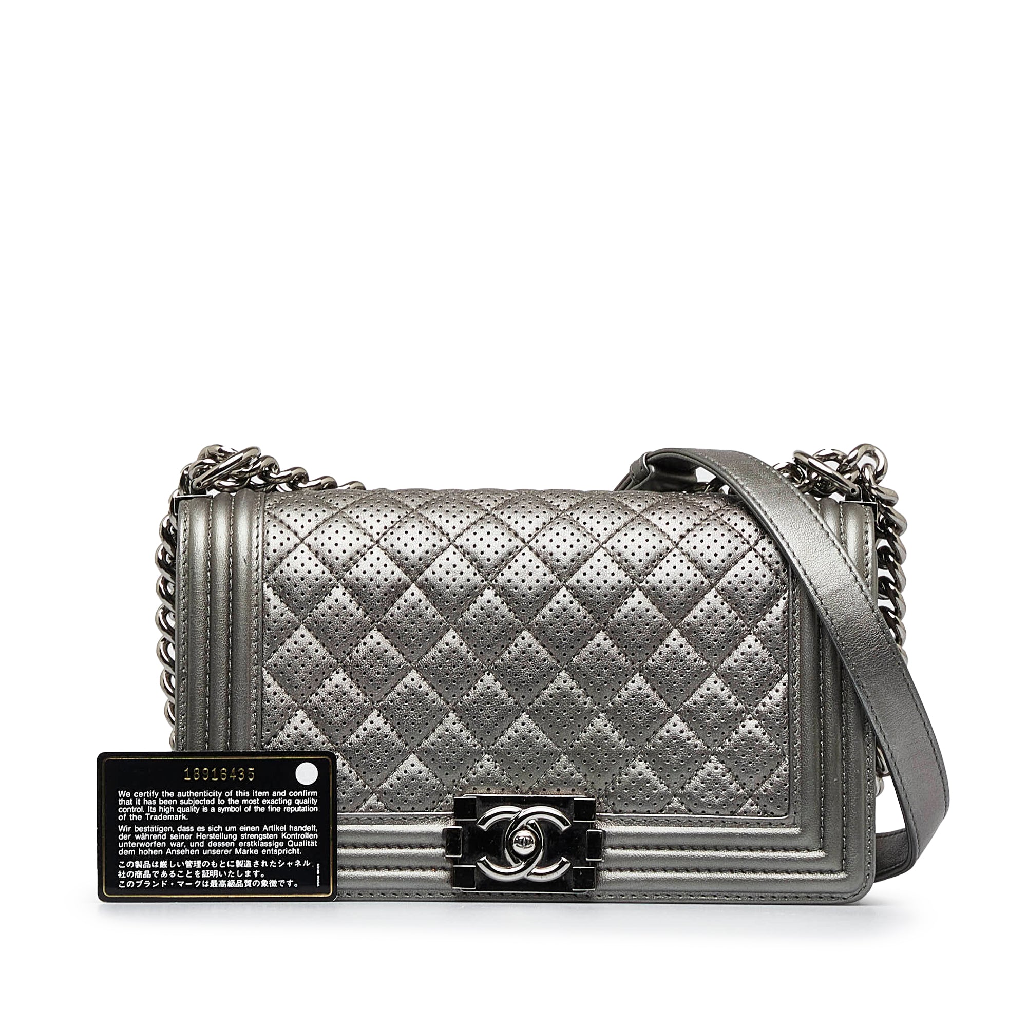 Chanel Old Medium Quilted Perforated Metallic Lambskin Boy Flap - image 11