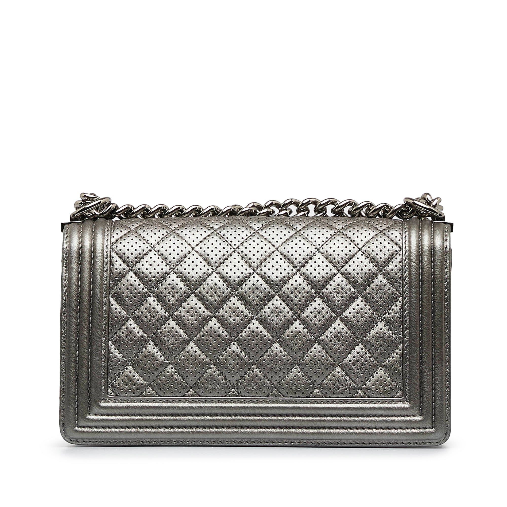 Chanel Old Medium Quilted Perforated Metallic Lambskin Boy Flap - image 3