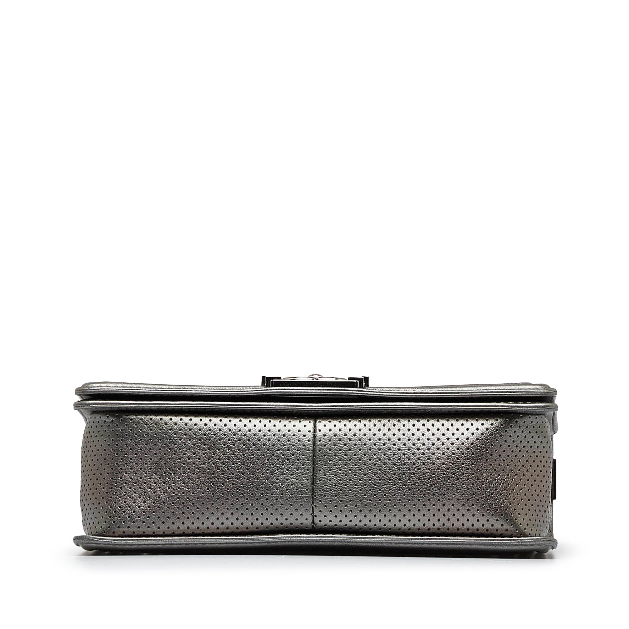 Chanel Old Medium Quilted Perforated Metallic Lambskin Boy Flap - image 4