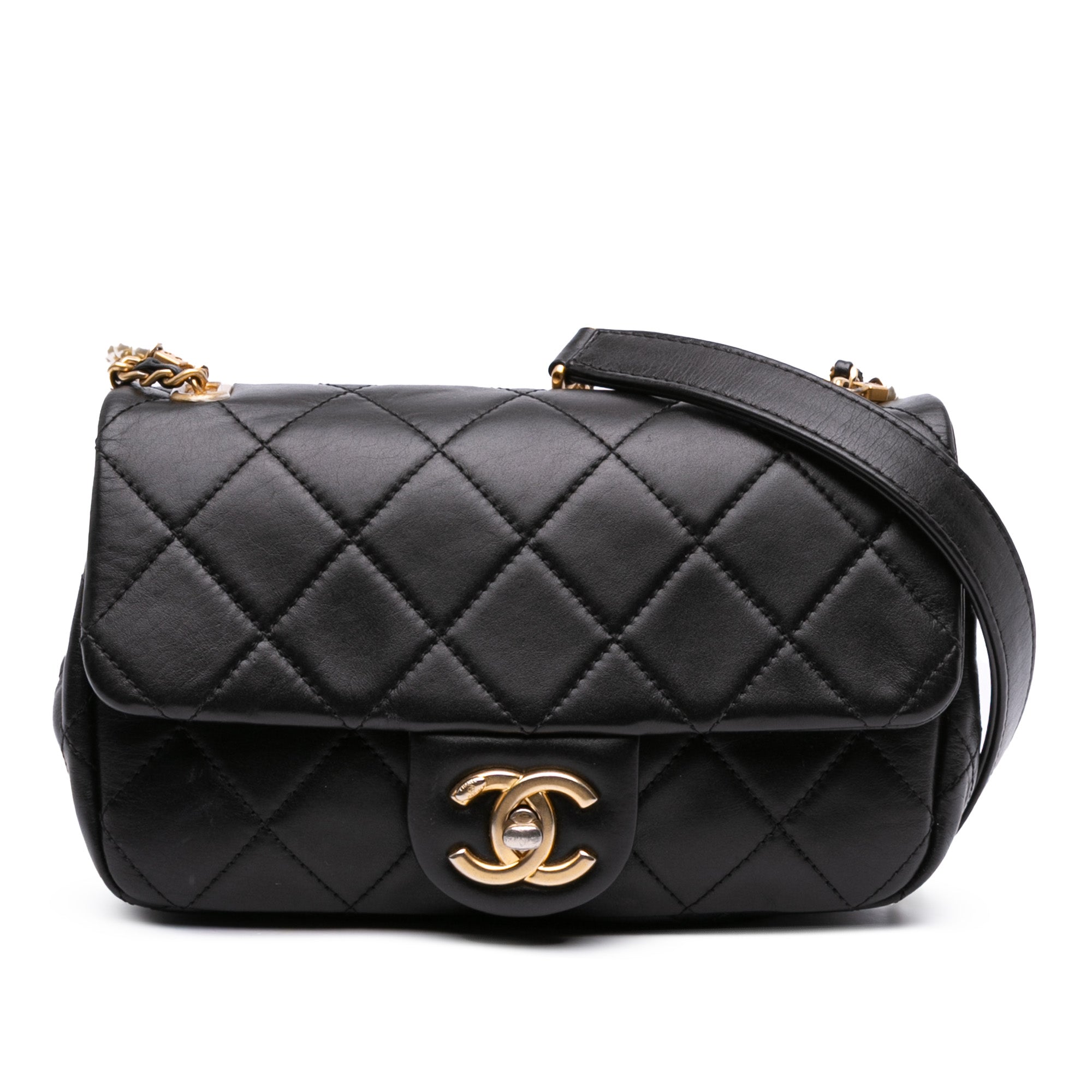 Chanel Mini Quilted Calfskin Crystal Pearls Chain Flap - image 1
