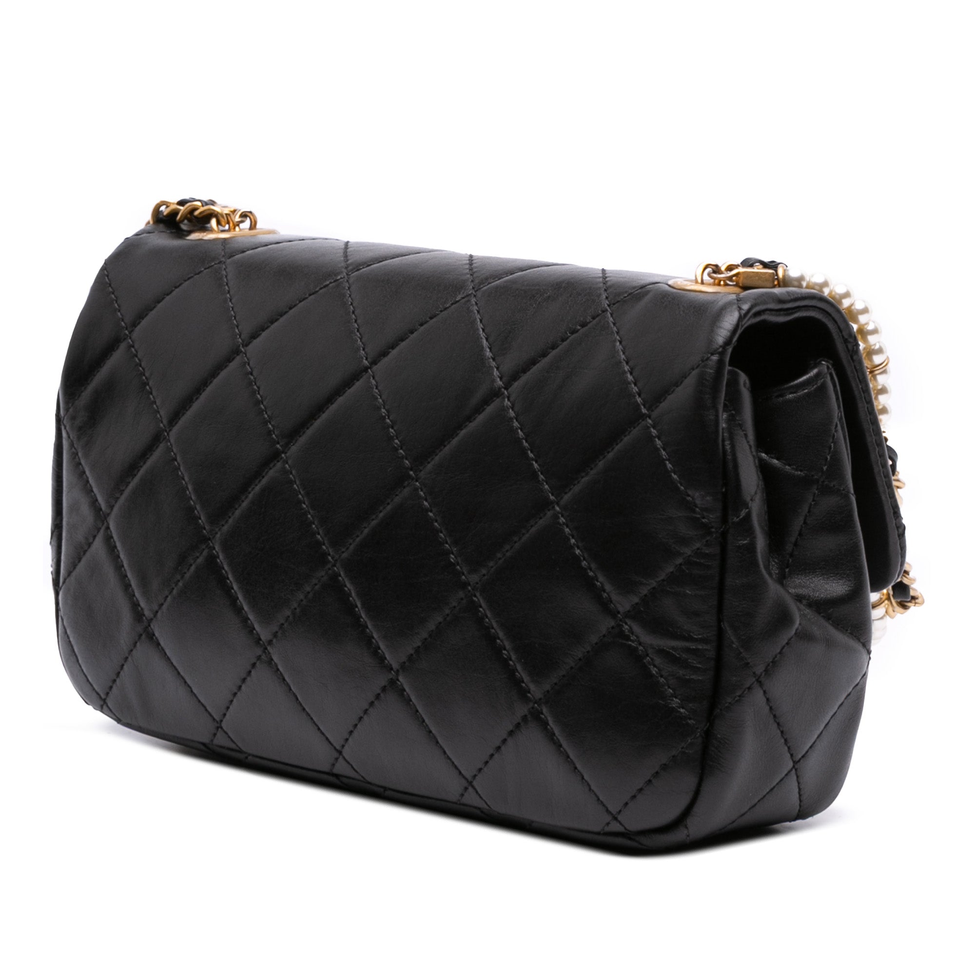 Chanel Mini Quilted Calfskin Crystal Pearls Chain Flap - image 2