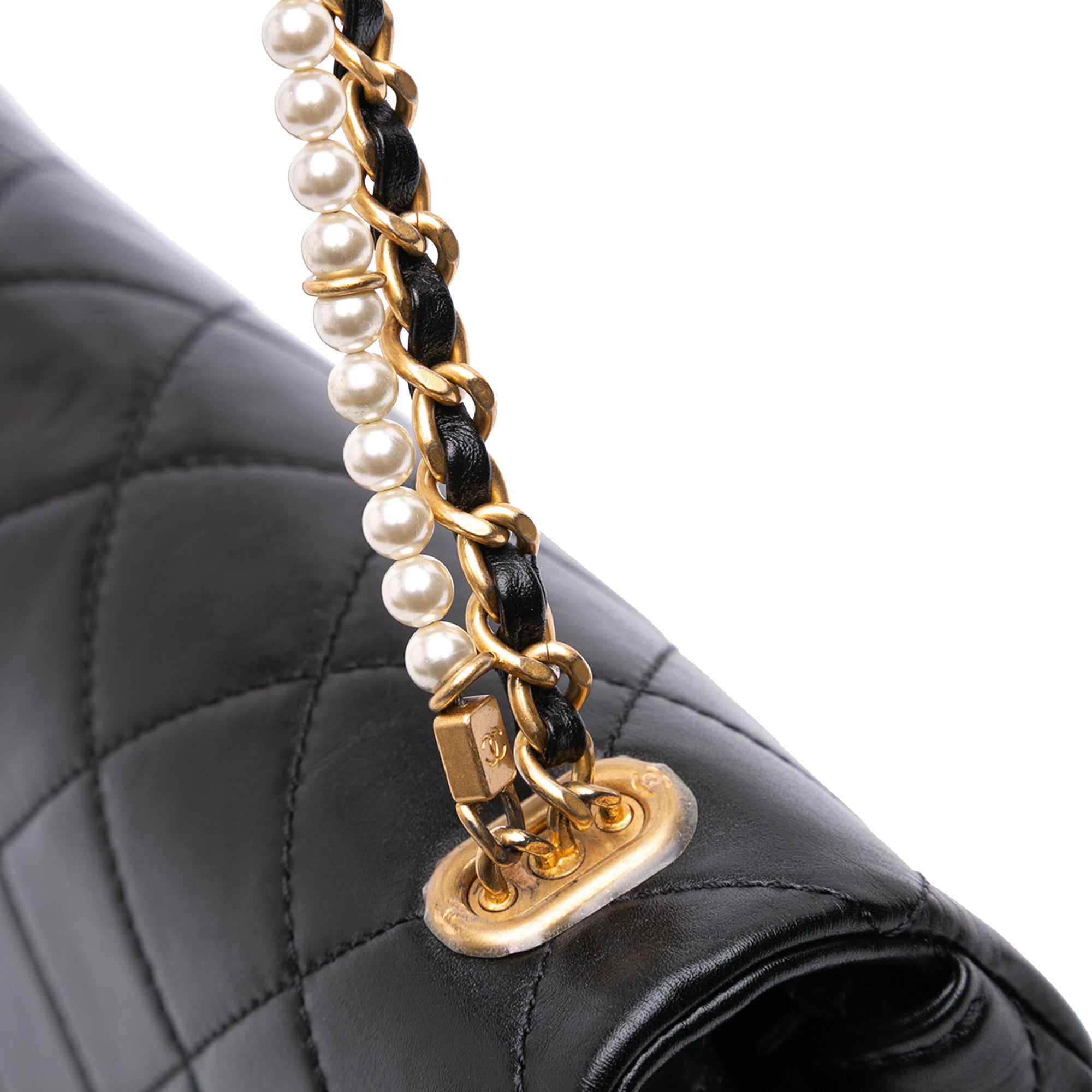 Chanel Mini Quilted Calfskin Crystal Pearls Chain Flap - image 8